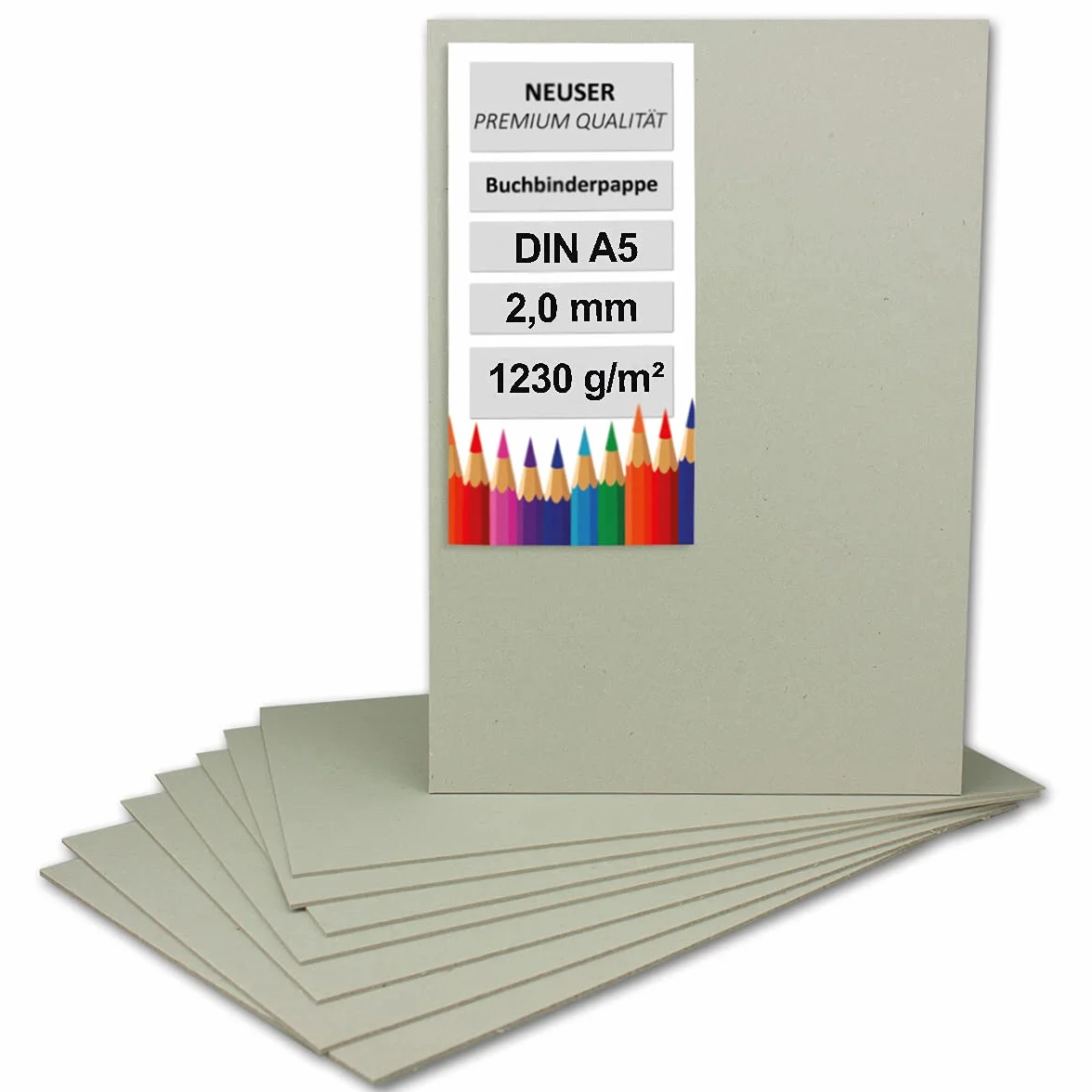 20 carpetas de encuadernación DIN A5 (14,8 x 21 cm), grosor de 2,0 mm (0,2 cm), gramaje: 1230 g/m², cartón gris para manualidades, modelismo, encuadernación