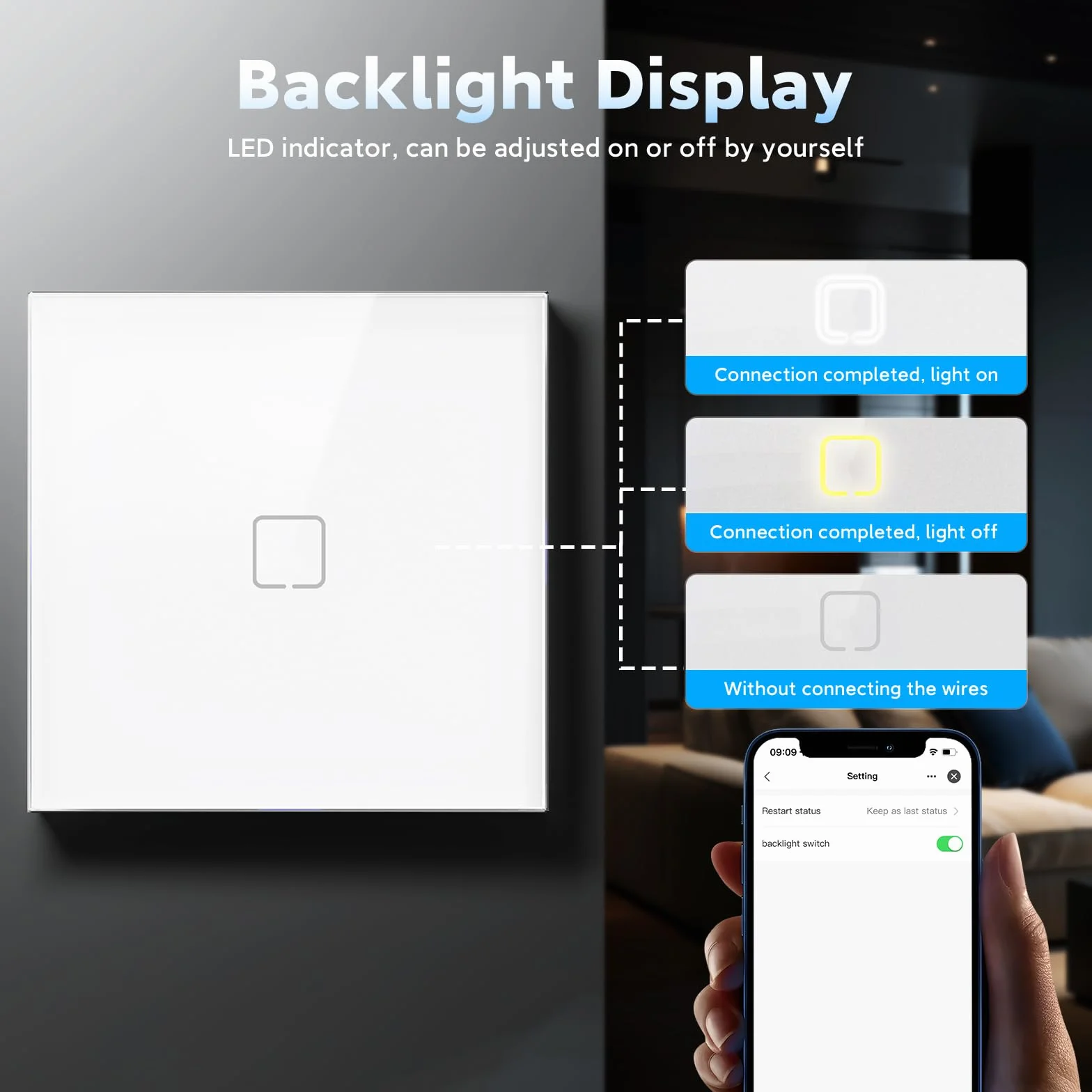 Interruptor Inteligente WiFi Empotrado,Smart Interruptor Táctil Pared,1 Gang 1 Vía 86 * 86 mm,Compatible con Alexa y Google Home (Aplicación Tuya/Smart Life),Blanco