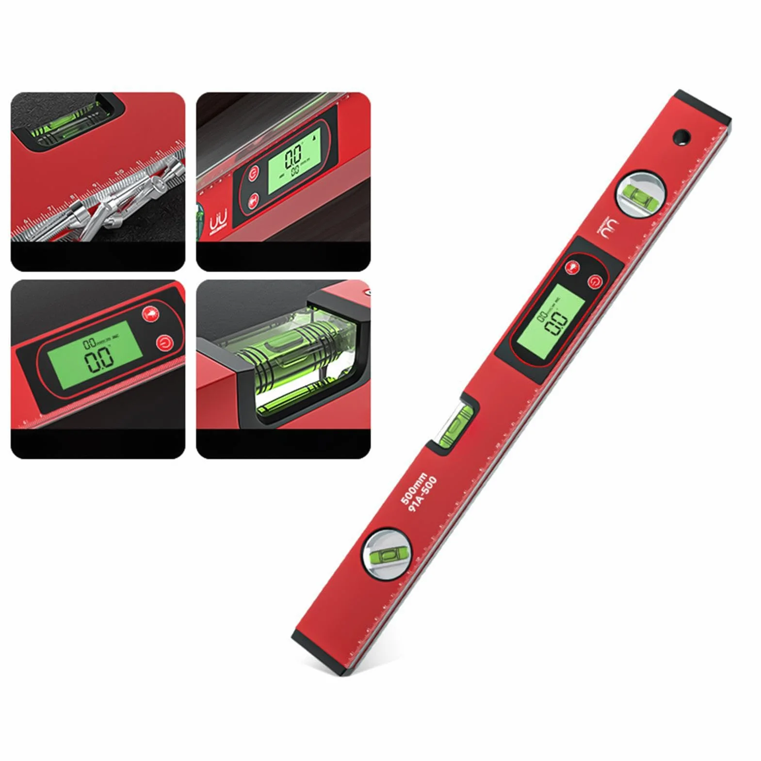 Nivelador de espíritu, regla niveladora de pantalla LED, nivelador de construcción de 3 burbujas, herramienta niveladora vertical ligera para renovaciones del hogar, trabajos de construcción
