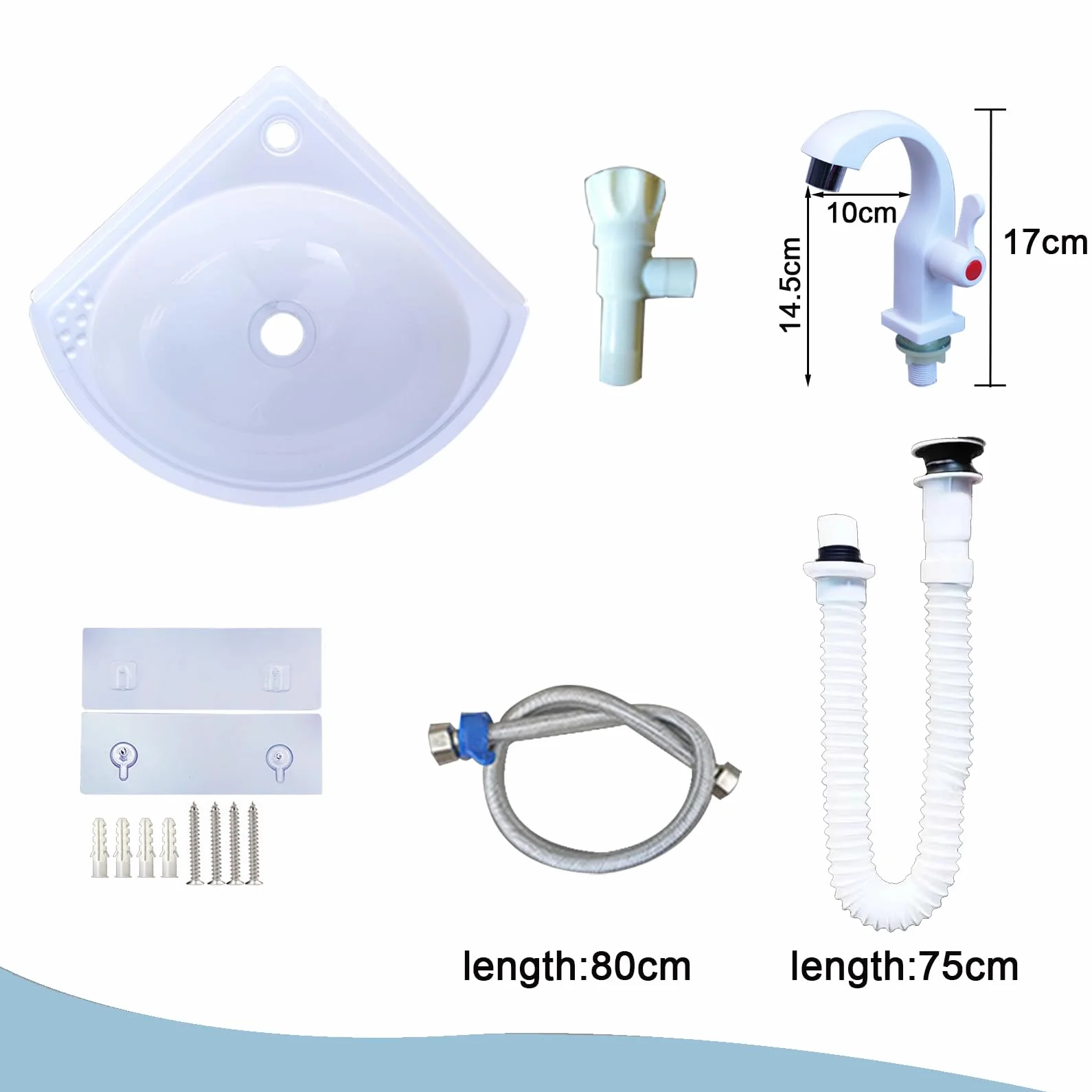 Lavabos de Esquina Pequeño Engrosado Lavabo de Montaje en Pared, Moderno Fregadero Compacto de Baño con Grifo, Fregadero de Cocina de Plástico, Mini Lavabo para Jardín Camping RV