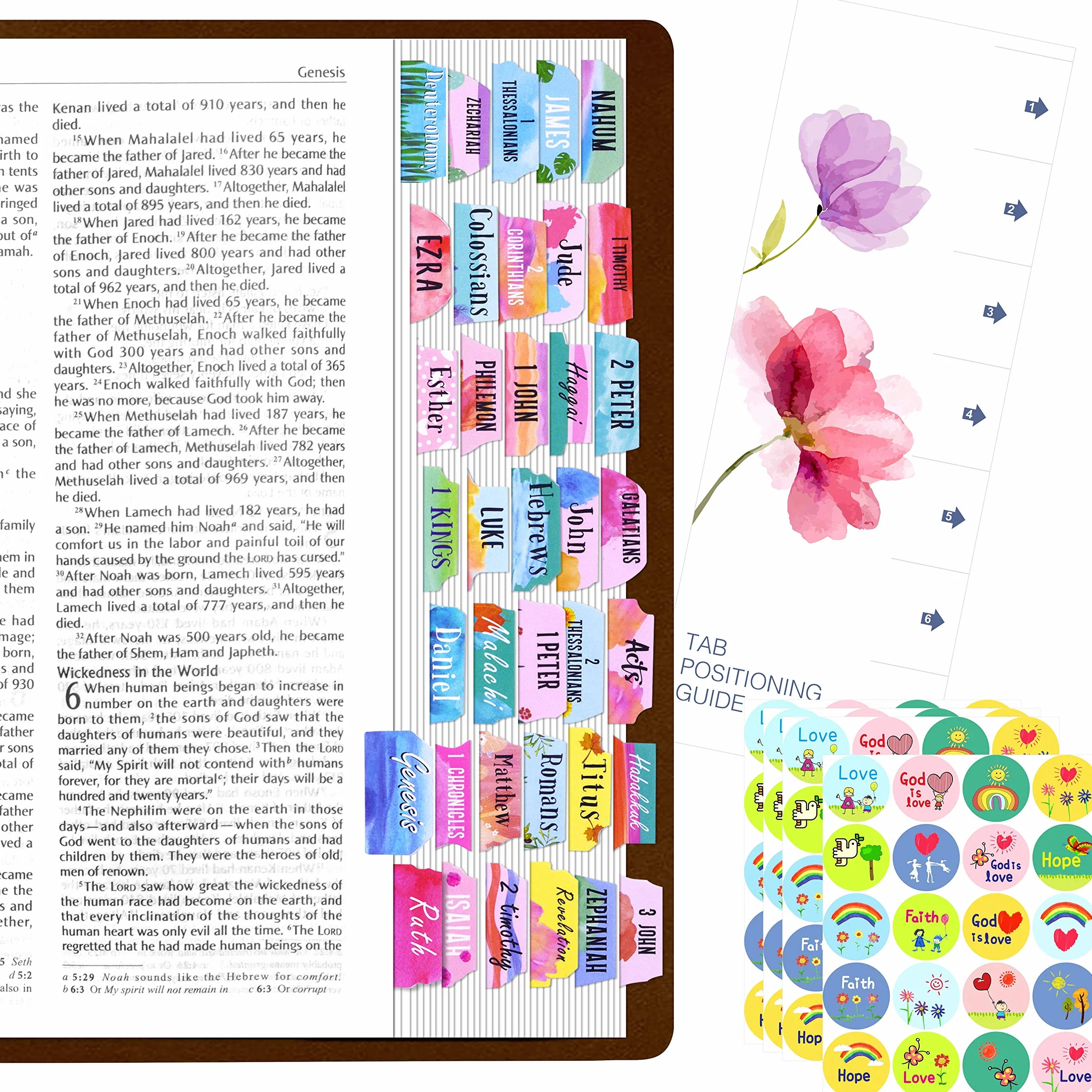 Marcadores de páginas de la Biblia 105 piezas, pegatinas de fe cristiana 80 piezas con guía de alineación (versión inglesa)