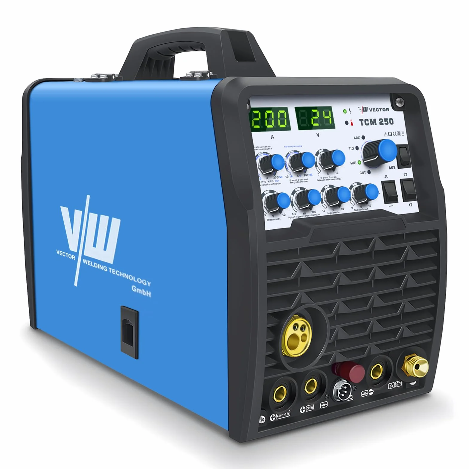 SET de soldadora combinada 4 en 1 TCM250 - MIG/MAG, TIG, MMA y corte por plasma (200A) con accesorios, inversor IGBT - set completo para profesionales y aficionados al bricolaje