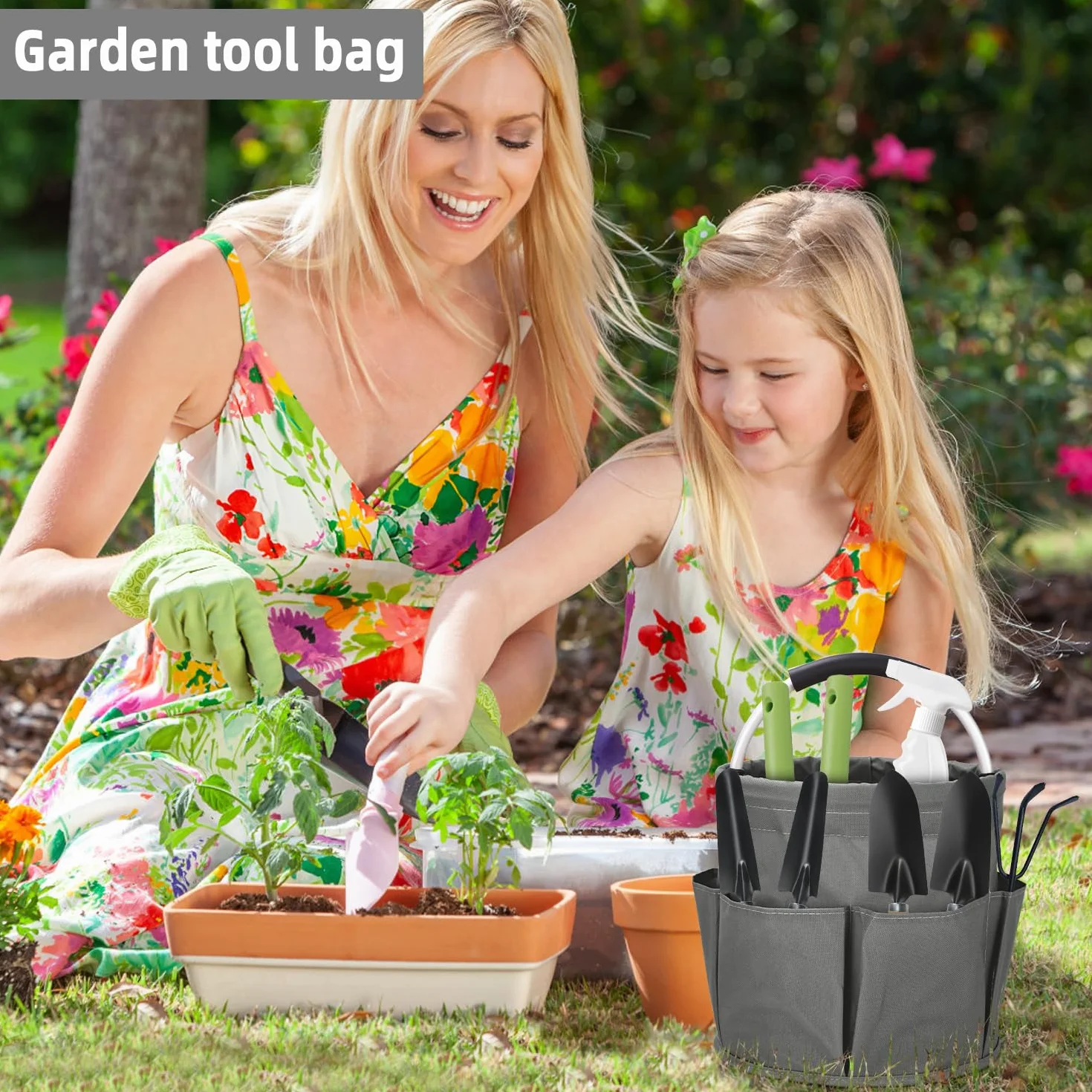 Cestas para Herramientas con 6 Bolsillos,Bolsa de Jardin Herramientas Plegable,Bolsa Organizadora Para Guardar Cosas en Casa, ir de Compras, Excursiones al Aire Libre, Picnics(Gris)