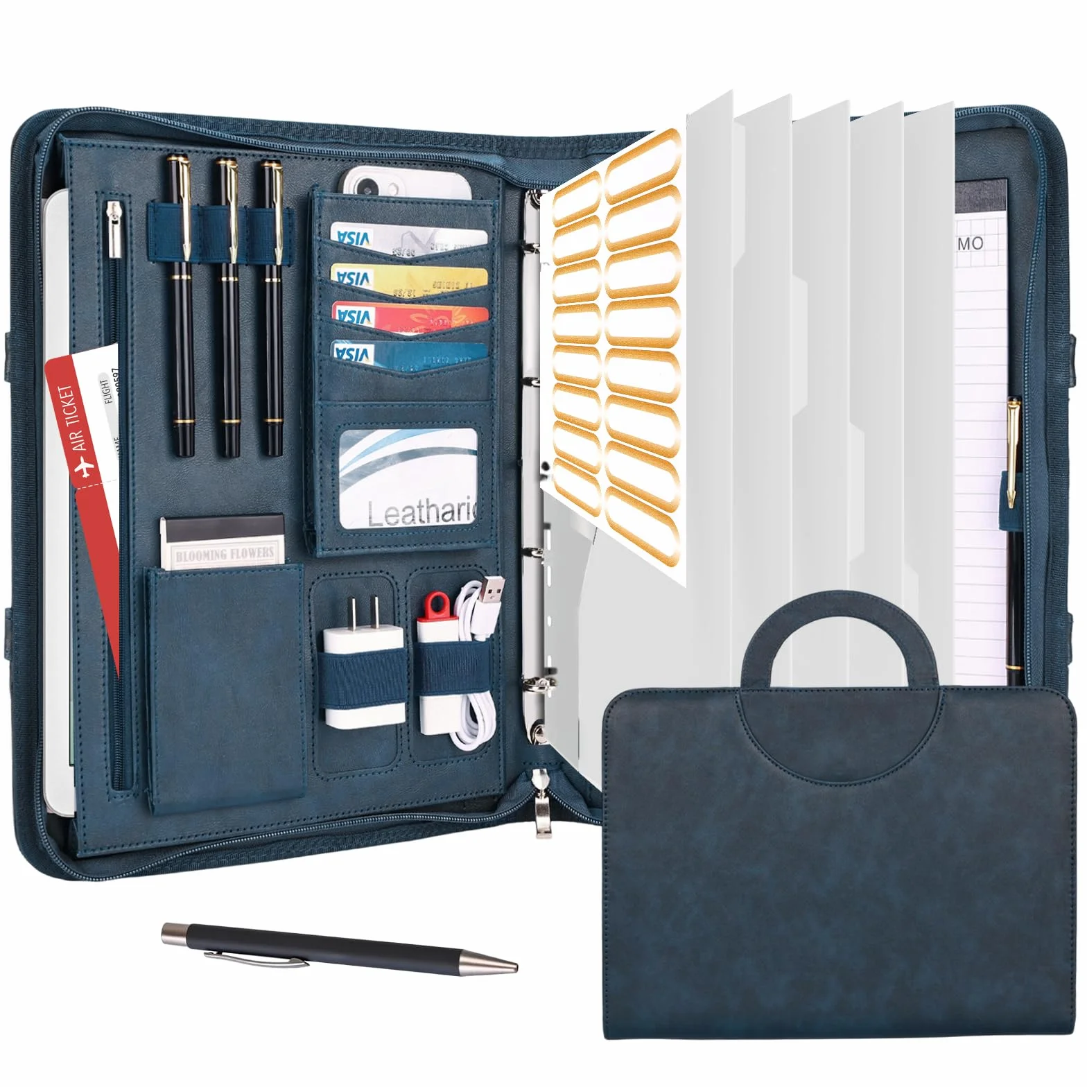Carpeta A4 de Piel Vegana Leathario, Cuaderno Porta Documentos con Encuadernación de Anillos