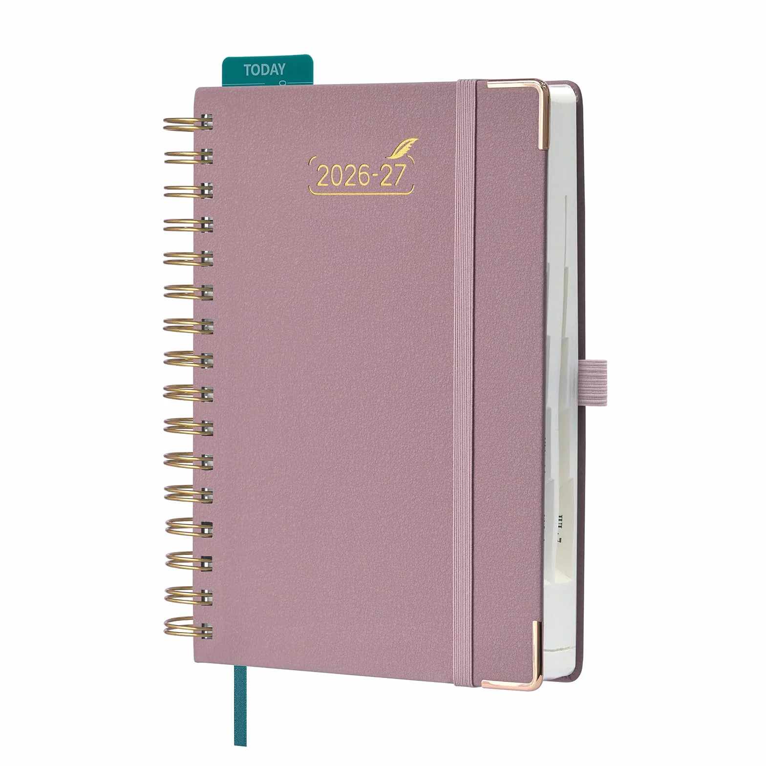 Agenda Escolar 2026-2027 Día por Página A5 Espiral, 15,5 x 21 cm, Tapa Dura Cuero PU Rosa