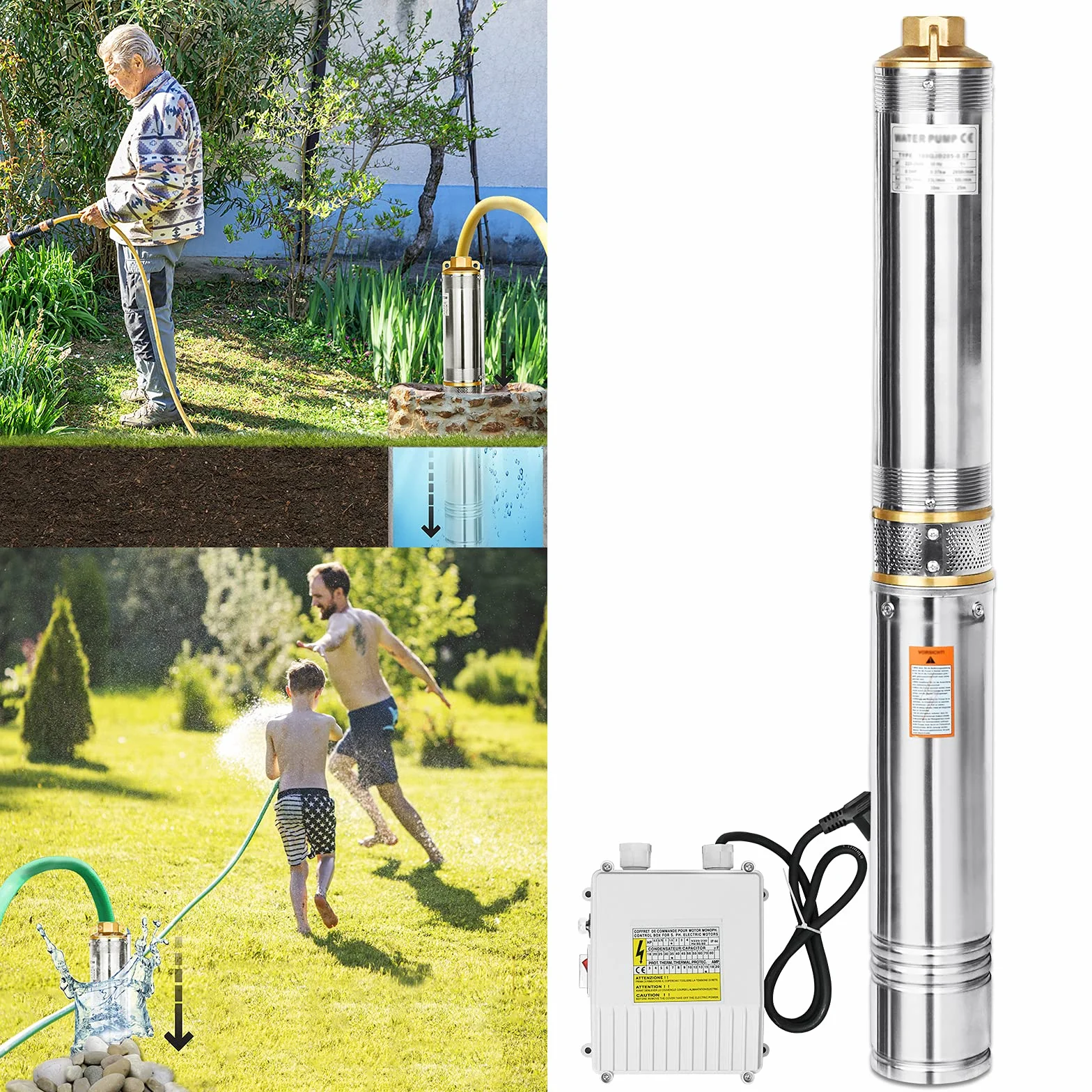 Aufun Bomba de agua sumergible pozo 1100W, Acero inoxidable bomba para pozos con 4000 l/h, altura de extracción de 81 m, resistente a la arena con filtro de suciedad (1.1kW/1.5hp)
