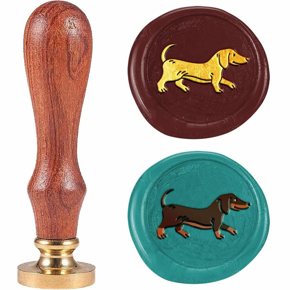 Sello de cera personalizado de latón con mango de madera 25 mm perro salchicha