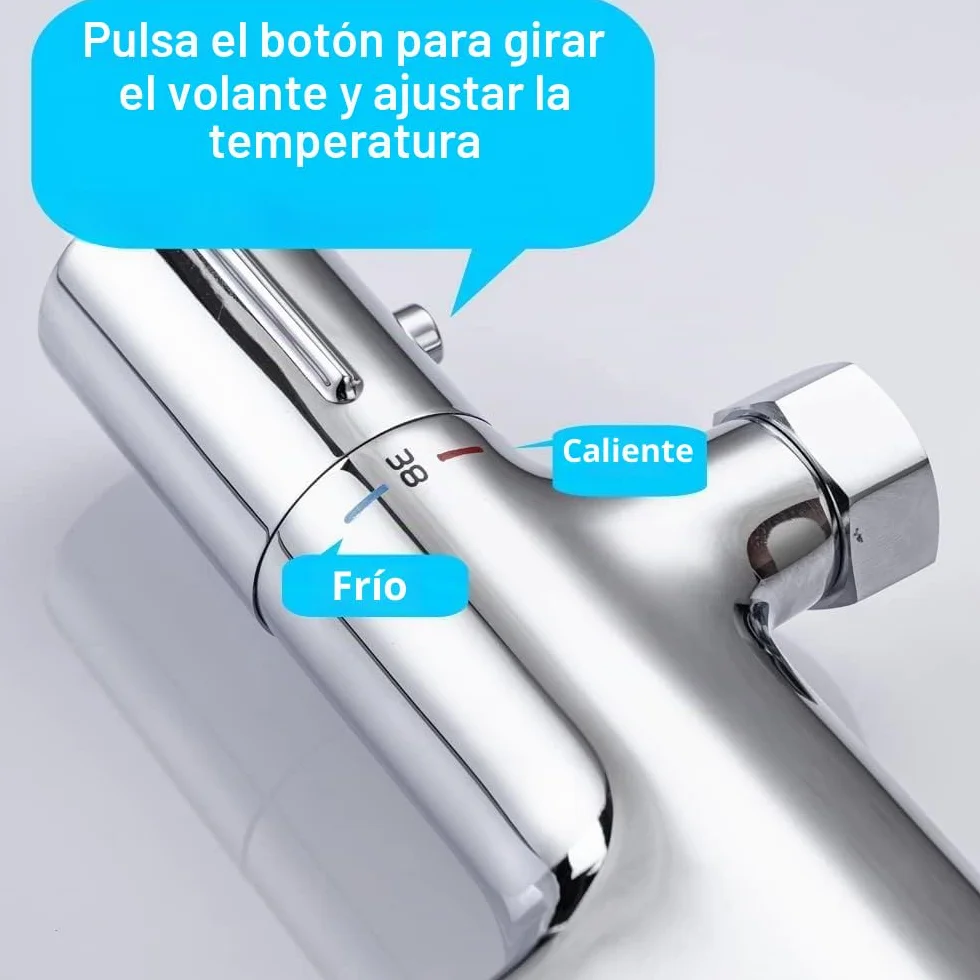 ONECE Grifo de Ducha Cascada, 38°C Grifería Termostática para Bañera y Ducha, Mezclador para Bañera de Latón, con Botón de Seguridad, Doble salida de agua, Cromo