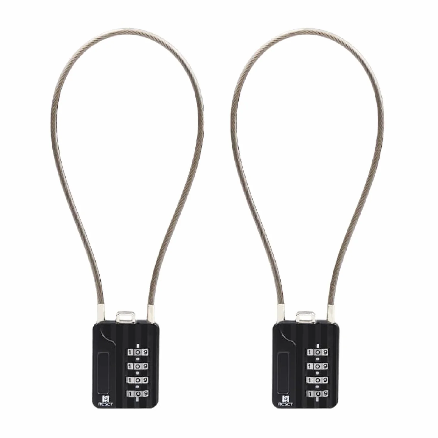 RESET-200 Candado de Combinación de 4 Dígitos con Cable de Acero de 30 cm, Candado de Alta Seguridad para Equipaje, Maleta, Estuche de Armas, Caja de Herramientas, Casco, Negro, Paquete de 2