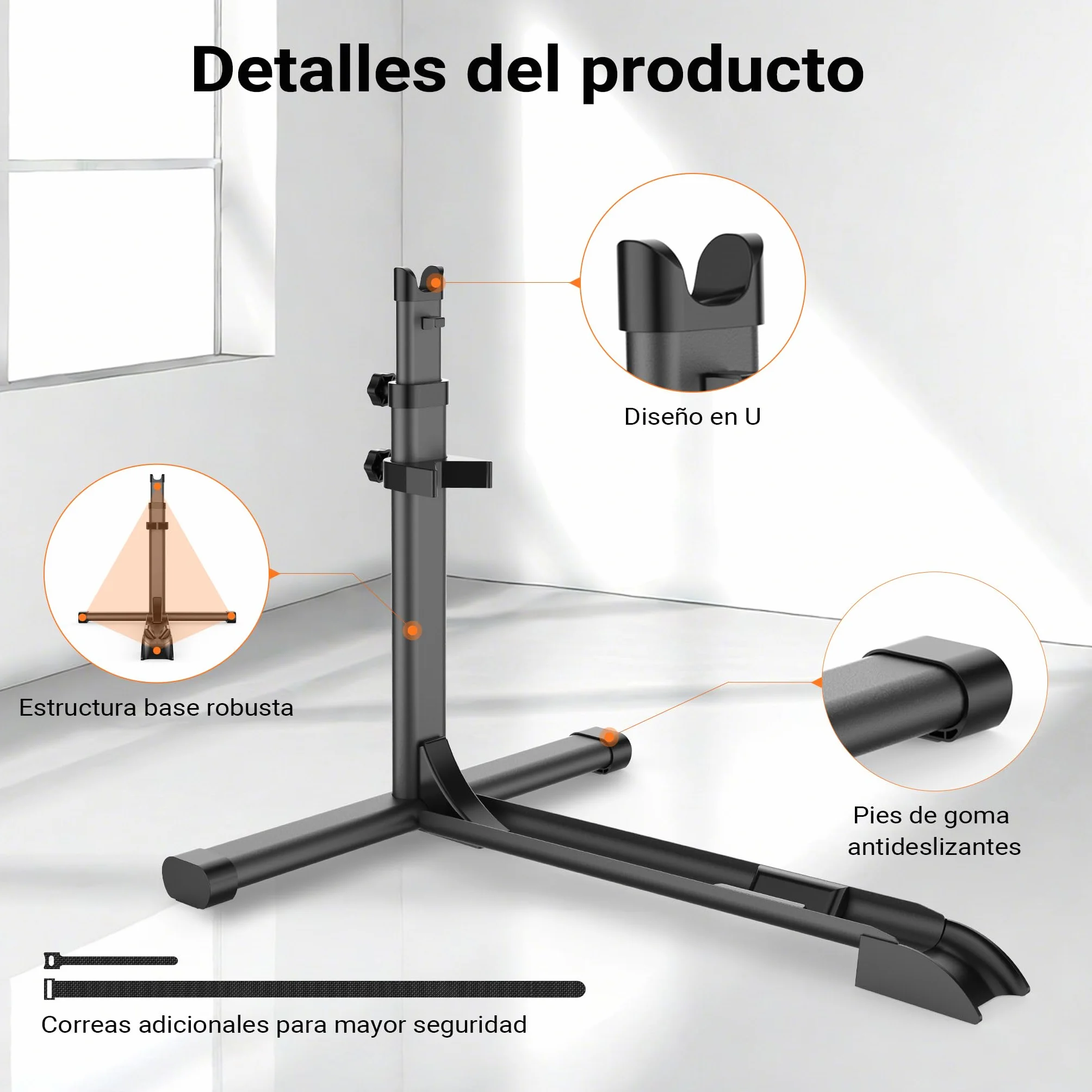 WilTec Soporte de Suelo para Bicicleta de Acero Negro Altura Independiente aparcabicicletas