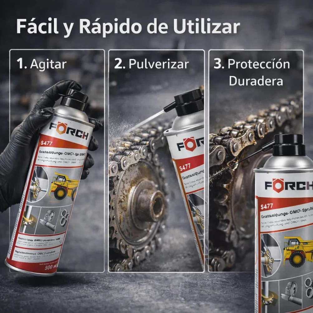 FORCH Grasa Líquida en Spray 500 ml S477 – Lubricante Profesional de Alto Rendimiento para Cadenas, Engranajes y Rodamientos – Larga Duración, Resistente al Agua y Antidesgaste (1)