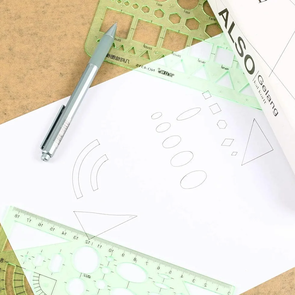 Plantillas de Dibujo Geométrico Regla Formas Geometricas 6 Piezas para Oficina Escuela