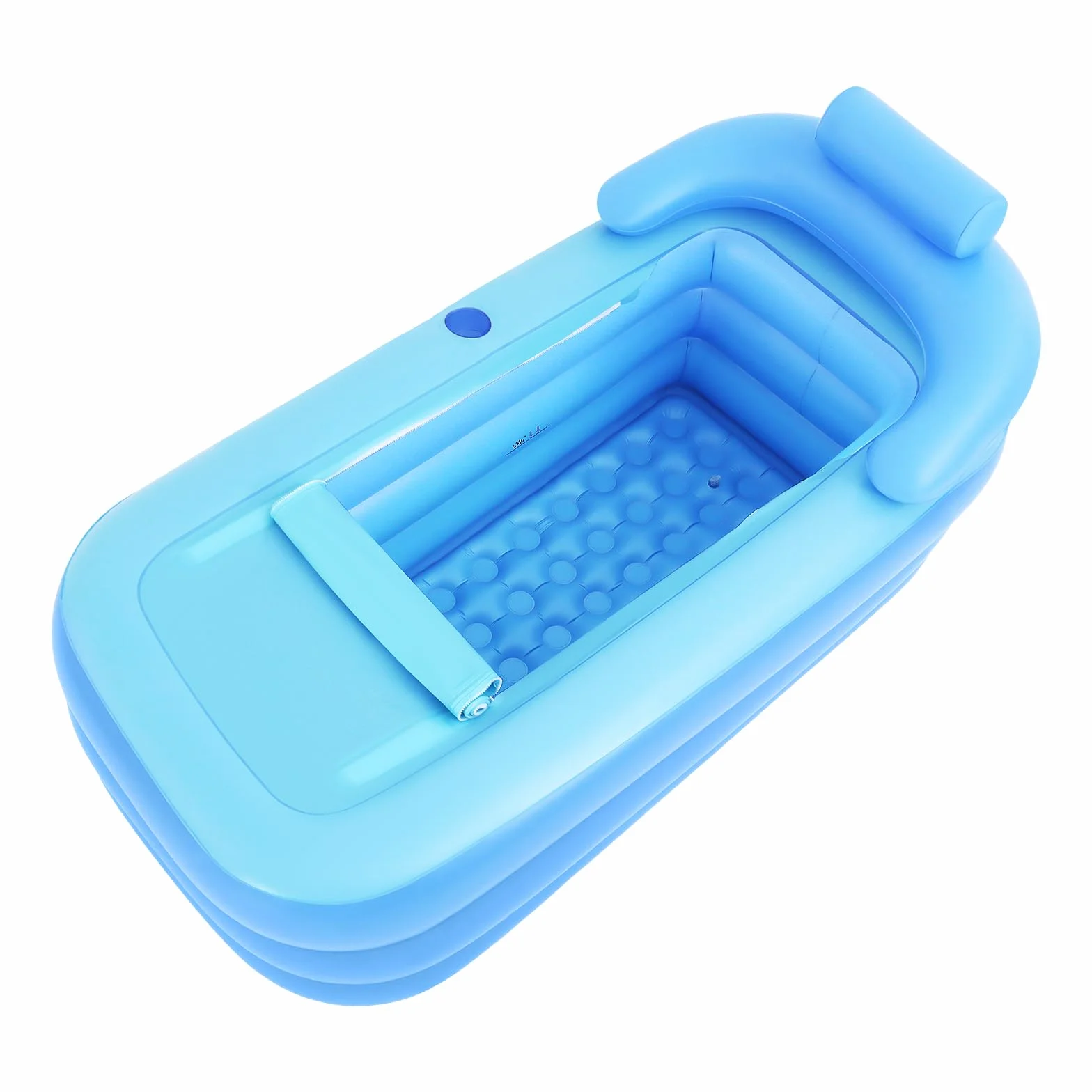 Bañera hinchable con cojín inflable, bañera de aire con soporte para bebidas, bañera plegable con función portátil plegable para adultos, adolescentes, azul