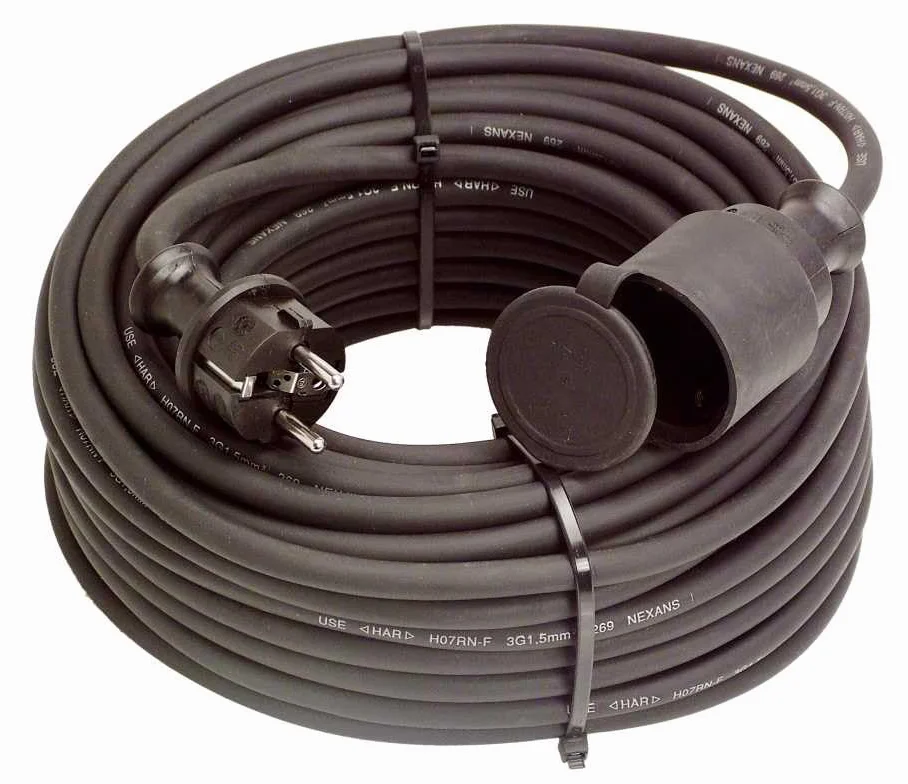 as Schwabe - Extensión de extensión (50 m, IP44 H07RN-F 3G2,5, Cable de Goma, Enchufe en ángulo, Toma 2P+T, Color Negro