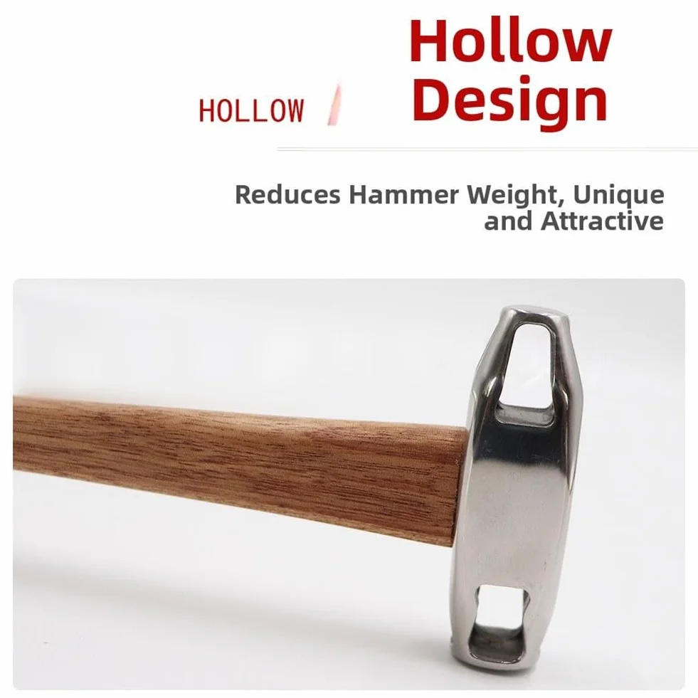 Whychstore Martillo de percusión de acero inoxidable para reparación de chapa, cabezales bilaterales con mango ergonómico de haya, diseño hueco ligero para un trabajo de carrocería sin costuras