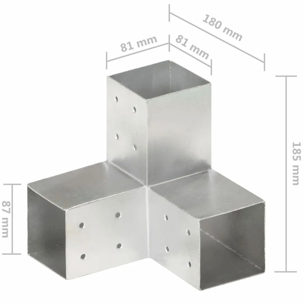 Conector de postes en forma de Y de metal galvanizado para vigas de 81 x 81 mm, galvanizado, 3 manguitos, conector de madera galvanizado en caliente para una conexión estable en el jardín y