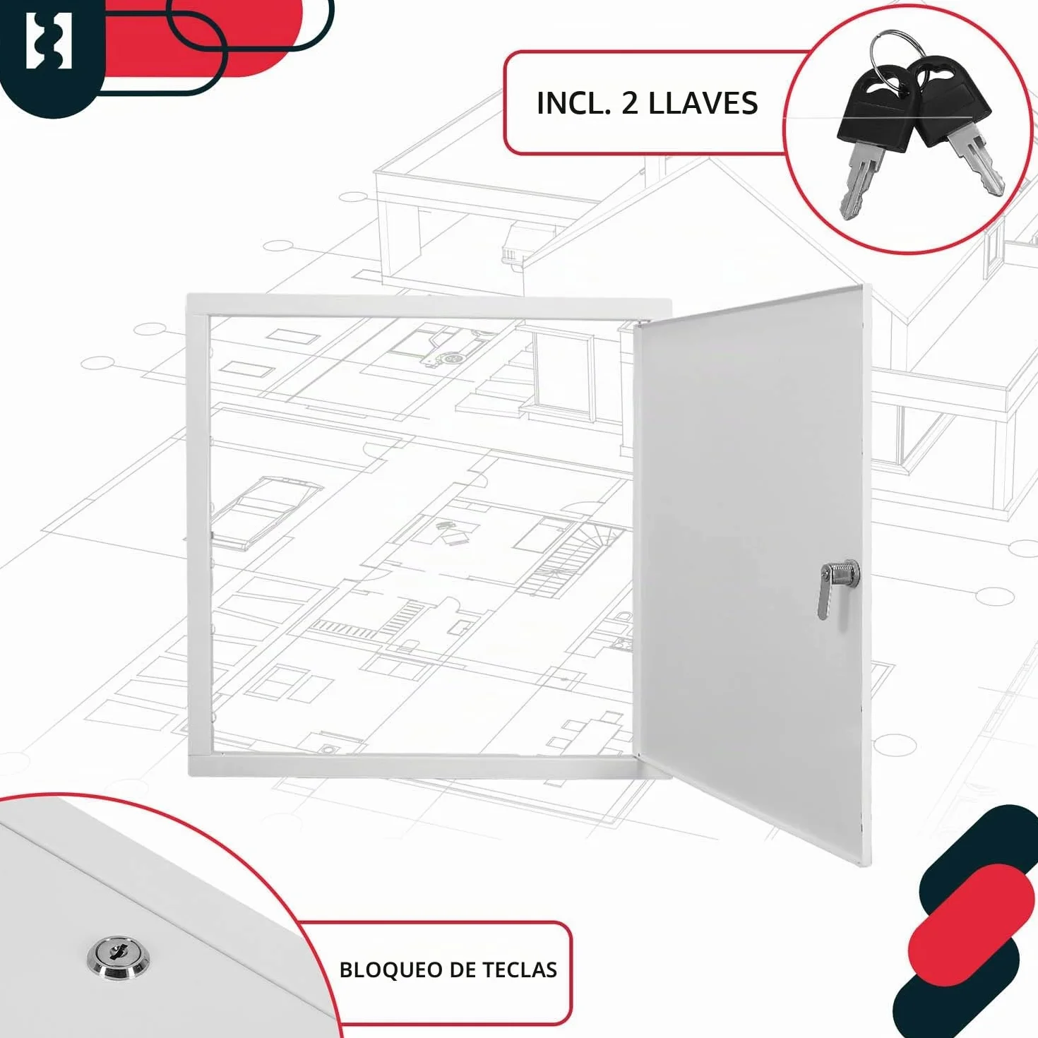 KOTARBAU® Tapa de inspección 50 x 50 cm, puerta de inspección de yeso con llave, caja de seguridad, tapa de inspección empotrada de acero galvanizado, placa de yeso, tapa de mantenimiento, color