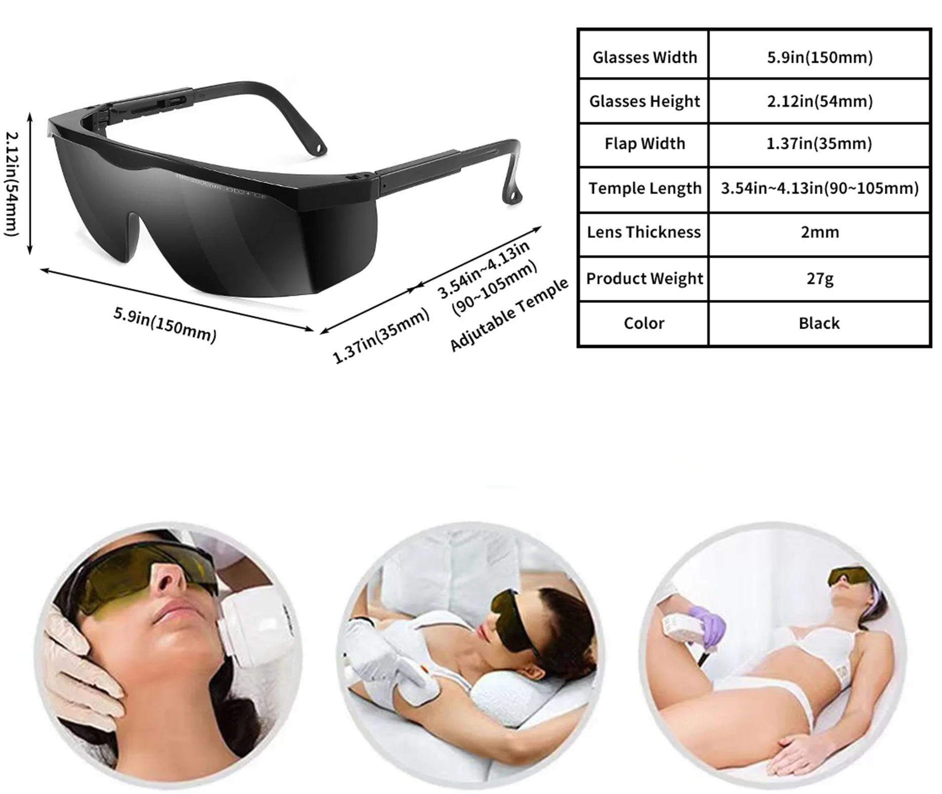 Alsenor IPL - Gafas de seguridad láser de 190 nm-2000 nm para operador de cosmetología láser, protección ocular y tratamiento de depilación láser