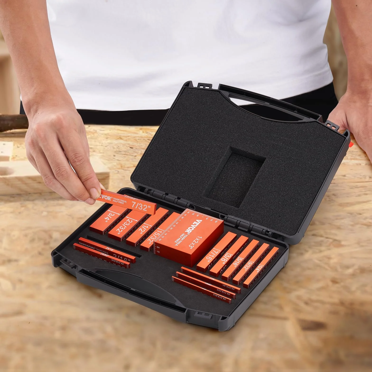 VEVOR Bloques de configuración de herramientas para carpintería juego de bloques medidores de altura de precisión de 16 piezas con marcas de tamaño claramente grabadas con láser con estuche