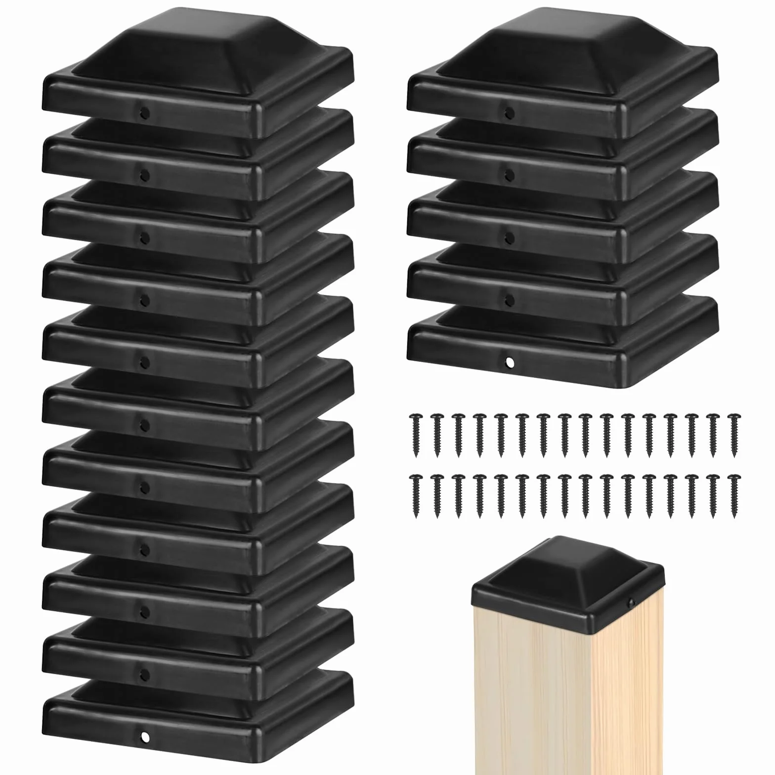 Tapas para Postes de Madera 9x9 cm de Plástico con Tornillos, Cuadradas, Protección para Postes de Cerca