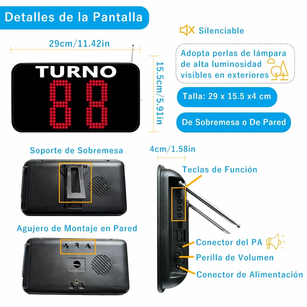 Pantalla Su Turno 2 Dígitos con Mando y 2 Botones de Llamada- Gestion Colas | Llamar números de 2-dígitos en español