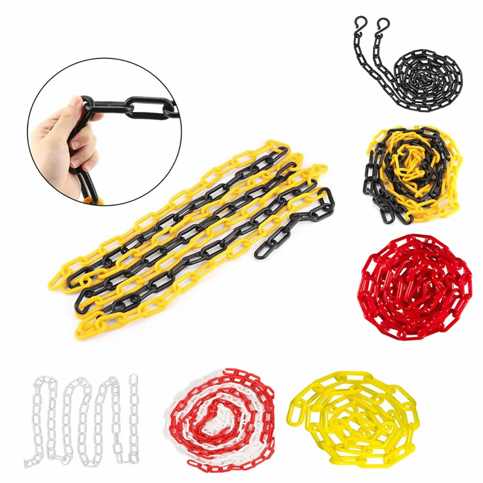 Cadena de barrera de plástico para aparcamiento, barrera de plástico, cadena de peligro, negro/rojo/blanco/amarillo, 5M/8M/10M (10mm* 10M, negro)