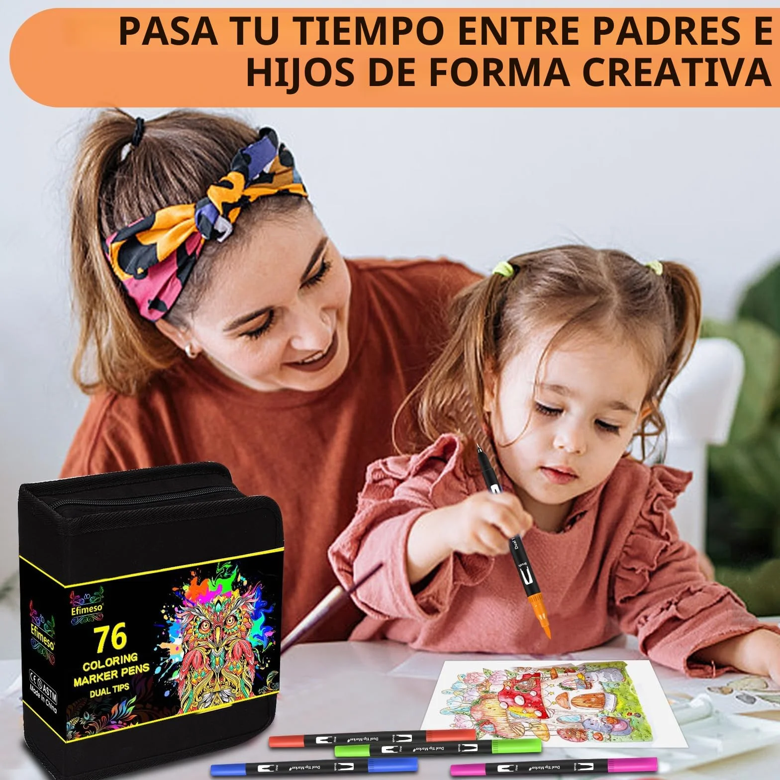 Efimeso 76 Rotuladores Lettering Punta Fieltro Pincel Estuche, Brush Pen Kit Colorear Adultos
