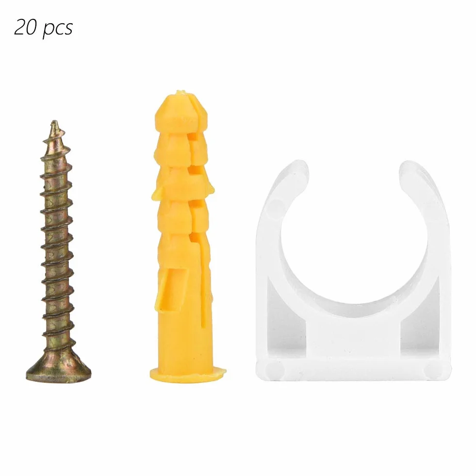 abrazadera pared tubos con tornillo + Abrazadera de un tubo, Akozon Abrazadera de tubo en forma de U Clips fijos para tubería de agua con tornillos 20 piezas(16mm)