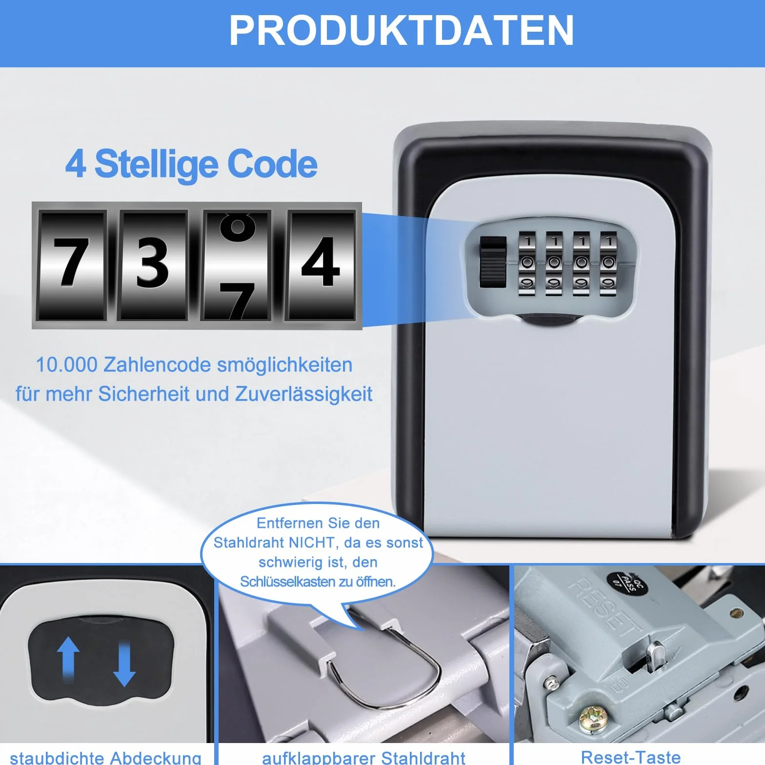 ZHEGE Caja Fuerte Llaves Montaje en Pared, Caja Llaves con Codigo de 4 Digitos Exterior, Caja Seguridad Llaves para Bloque de Pisos, Oficina, Hogar, Garage, Almacén, Airbnb (Negro)