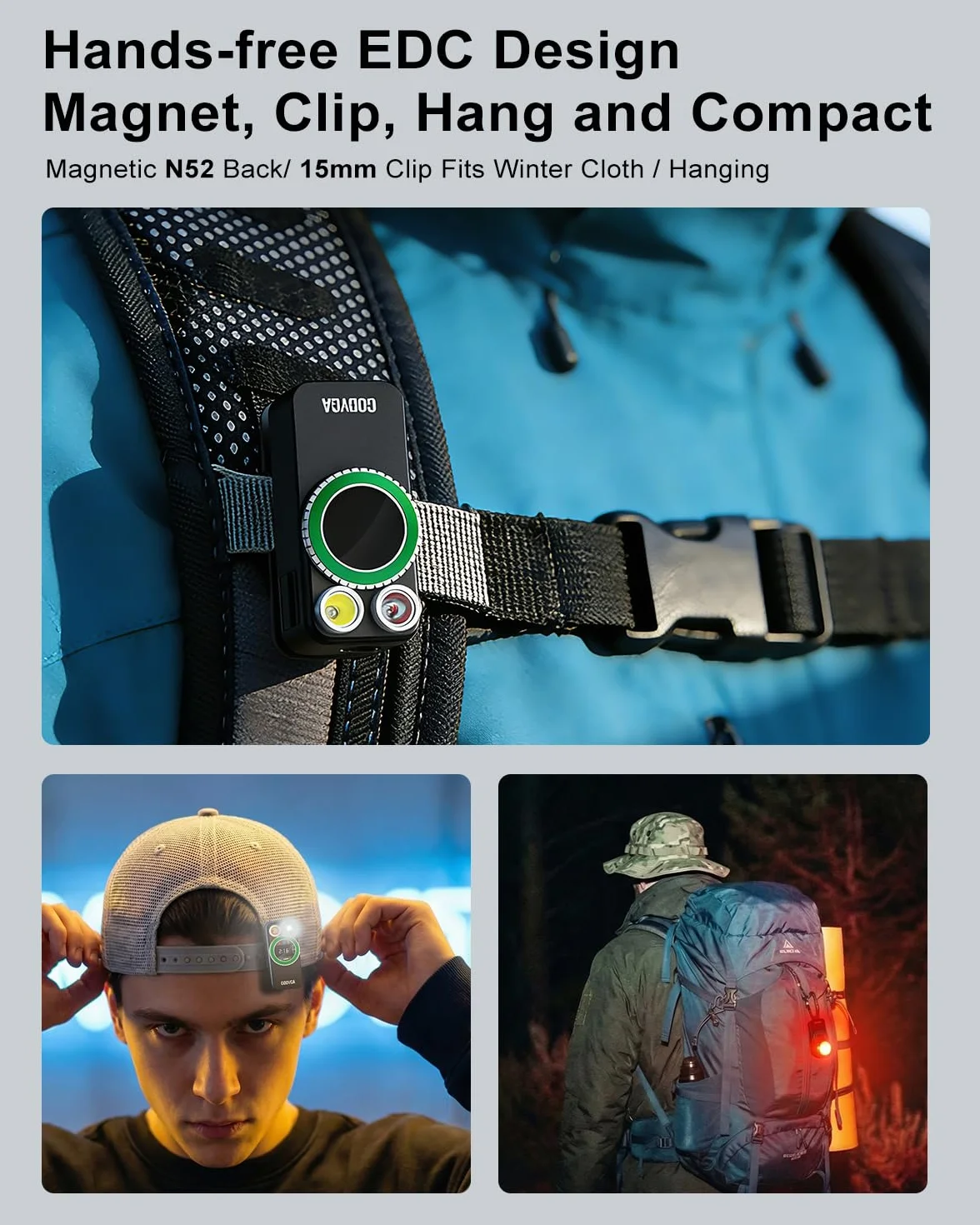 Godyga Mini Linterna LED Recargable USB con Luz Roja, Contador de Golf, 500 Lúmenes IPX6, Clip Magnético, Linterna Compacta para Golf, Camping y Emergencias