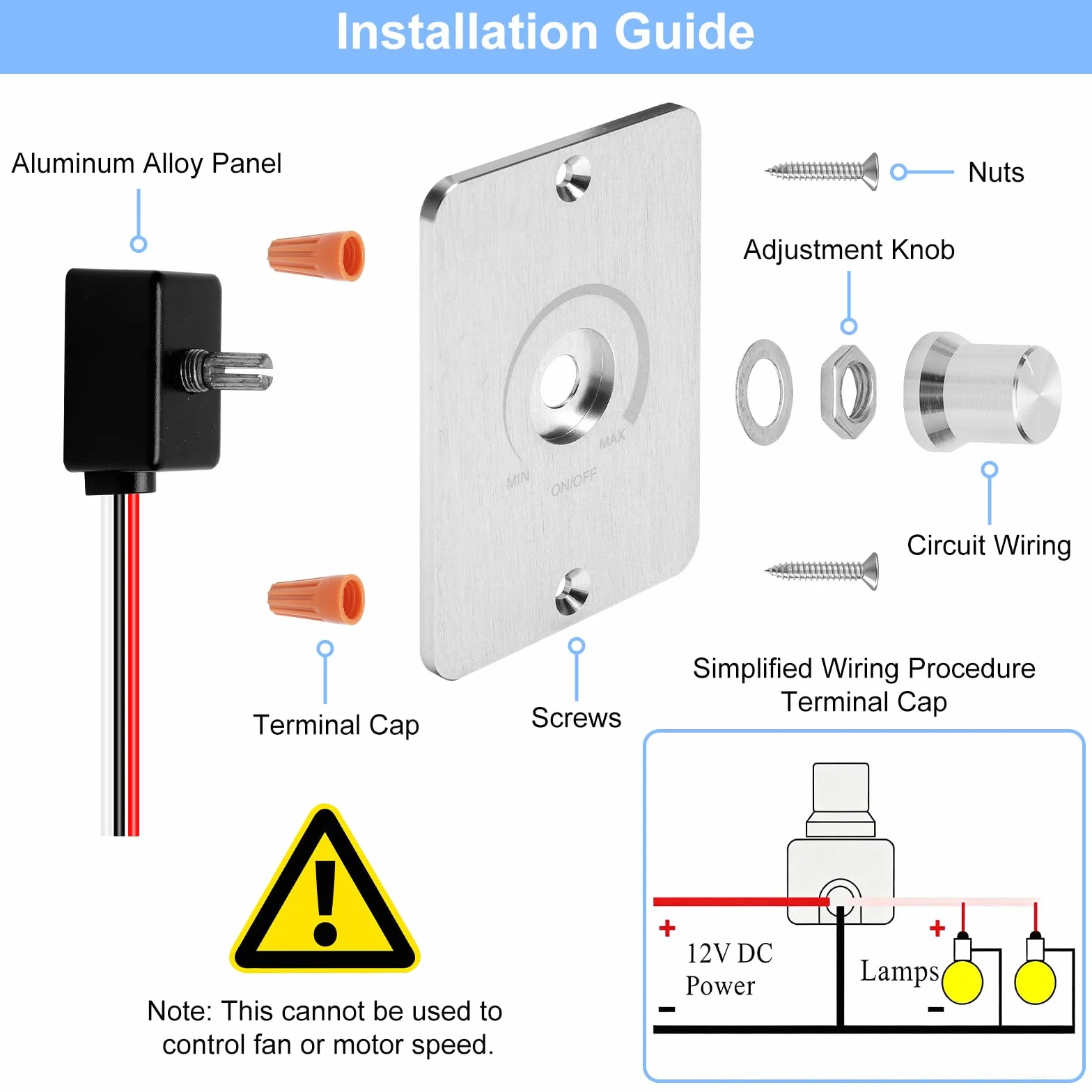 VOSSOT interruptor regulador de luz de 12 V para lámparas LED, regulador de luz de 12 V y 5 A para lámparas LED, sin parpadeos, regulable de forma continua – dimmer para iluminación de autocaravanas