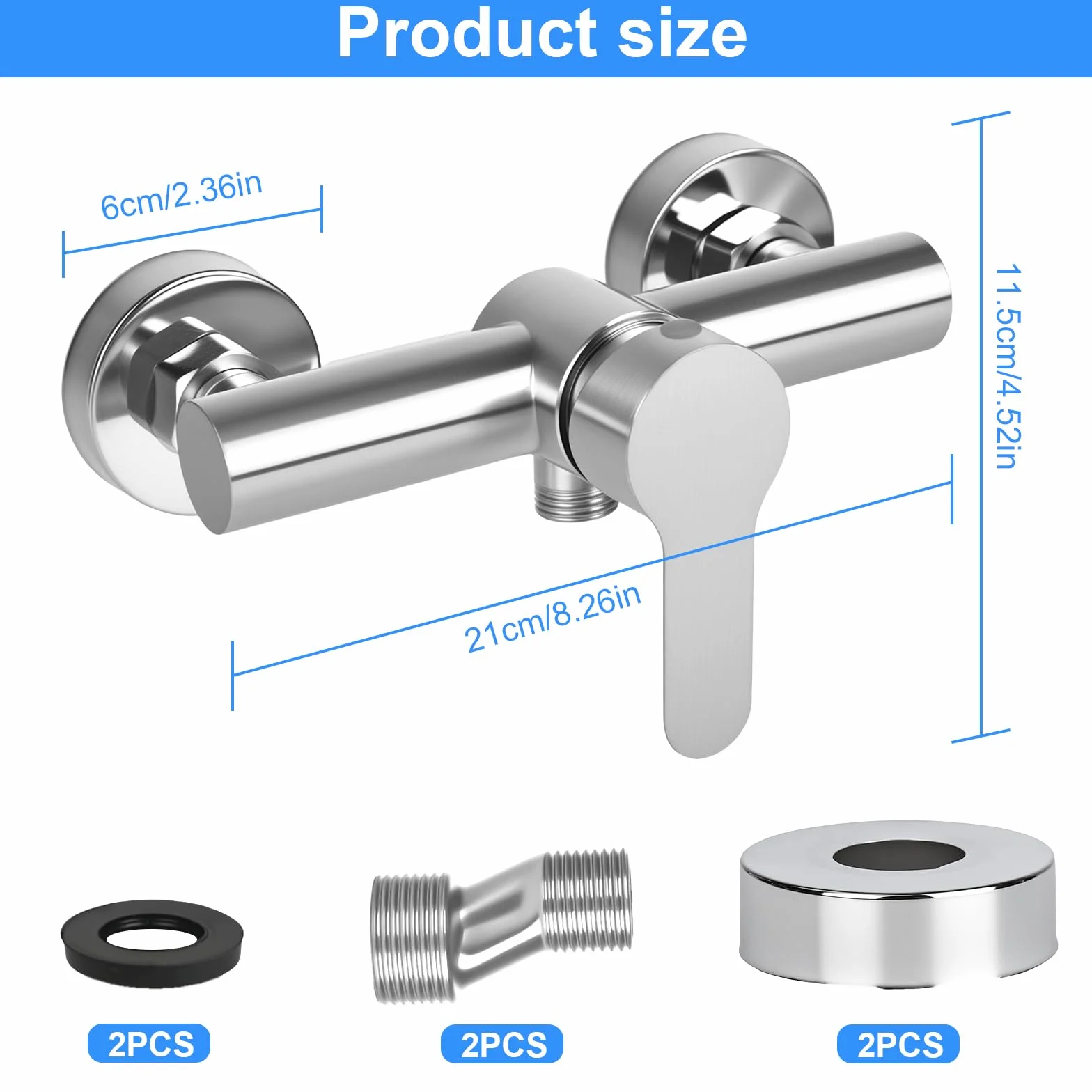 Grifo de ducha monomando, grifo de ducha para ducha, montaje en pared, grifo de ducha de pared para baño, grifo de bañera de acero inoxidable 304, G ½ salida de agua hacia abajo