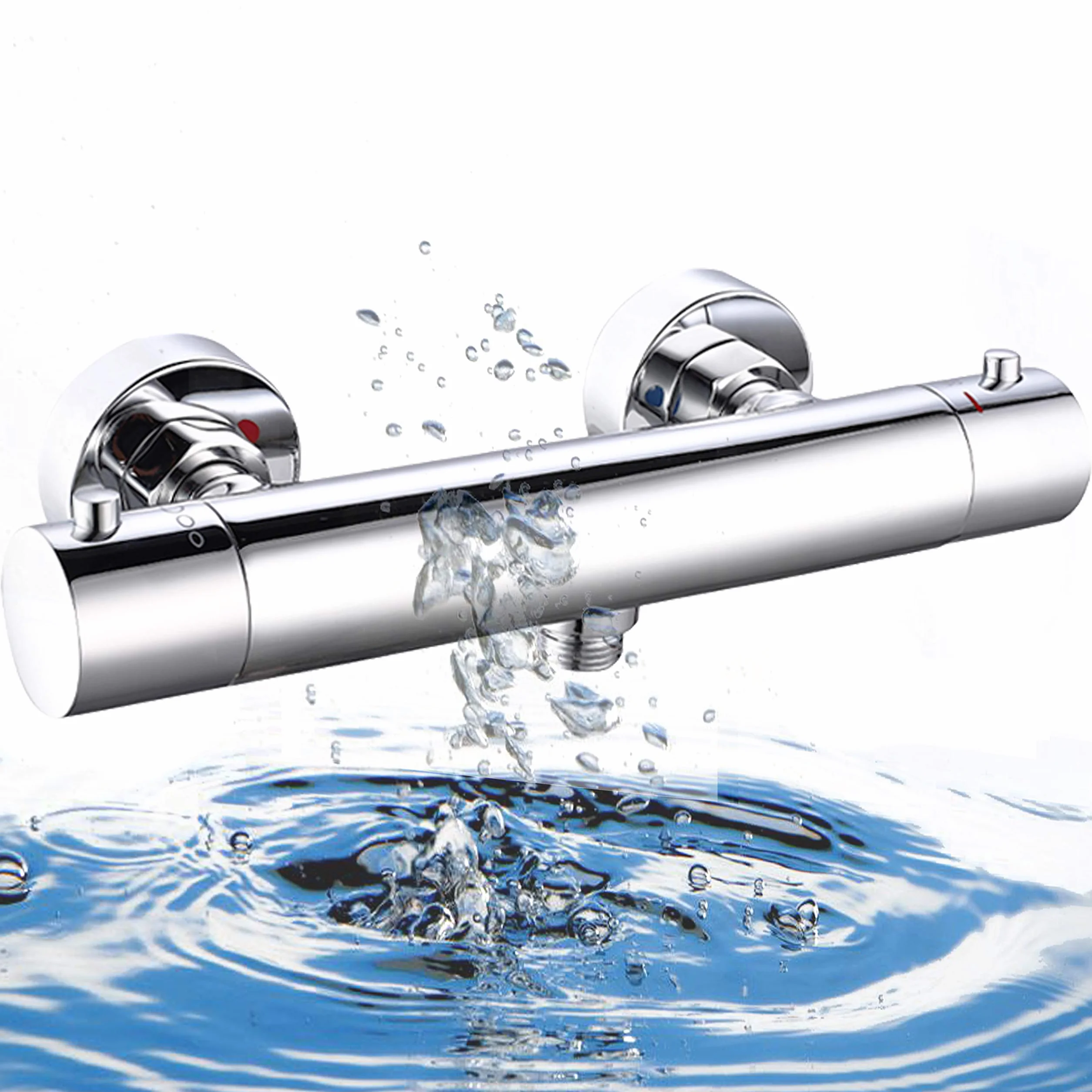 Elbe®Grifo termostatico ducha con protección contra las quemaduras superficiales, grifería de ducha de latón, cromada, con botón de seguridad de 38°C, para un funcionamiento más seguro y cómodo