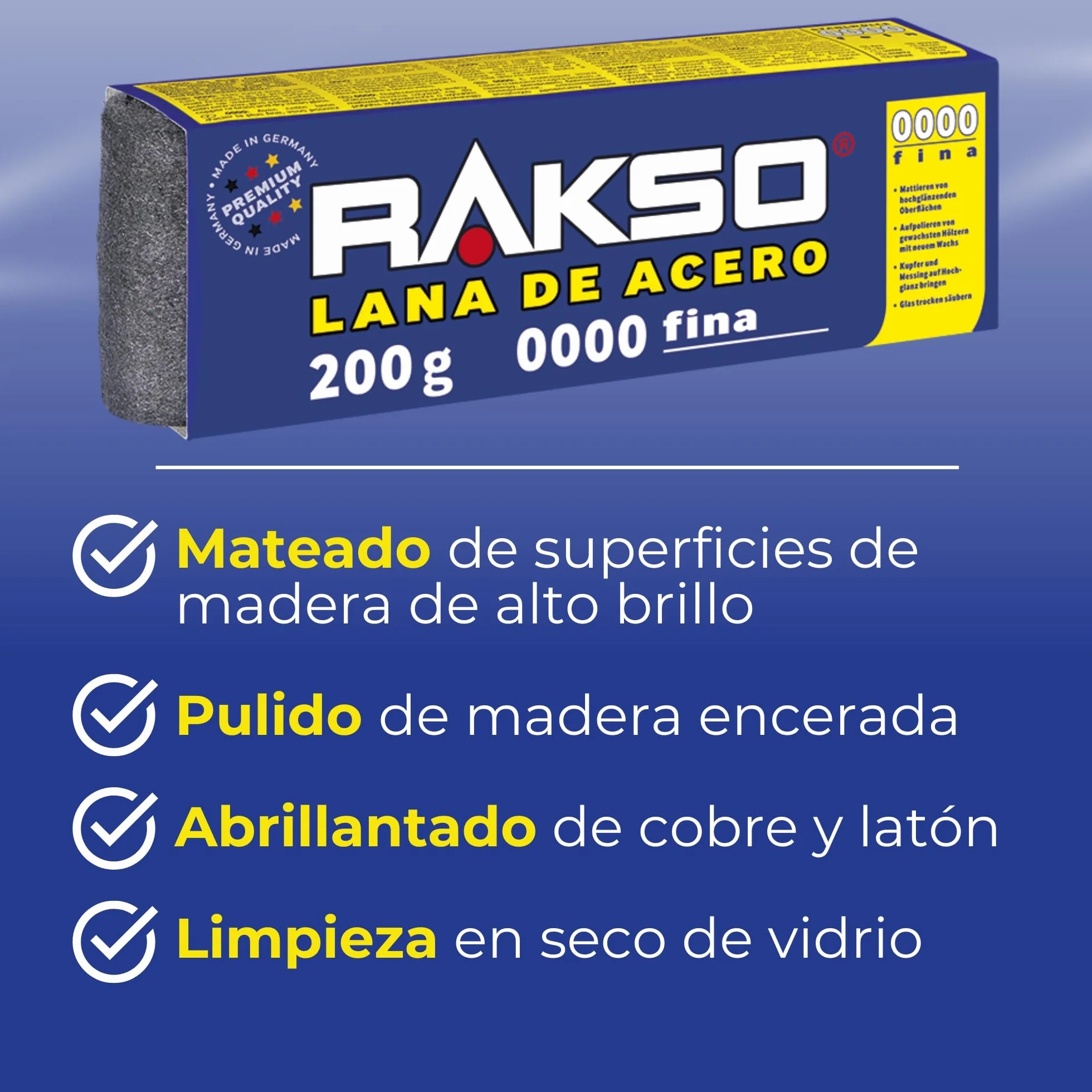 RAKSO Lana de acero extrafina 0000 - Ideal para abrillantar, pulir y limpiar superficies - Accesorios para amoladora