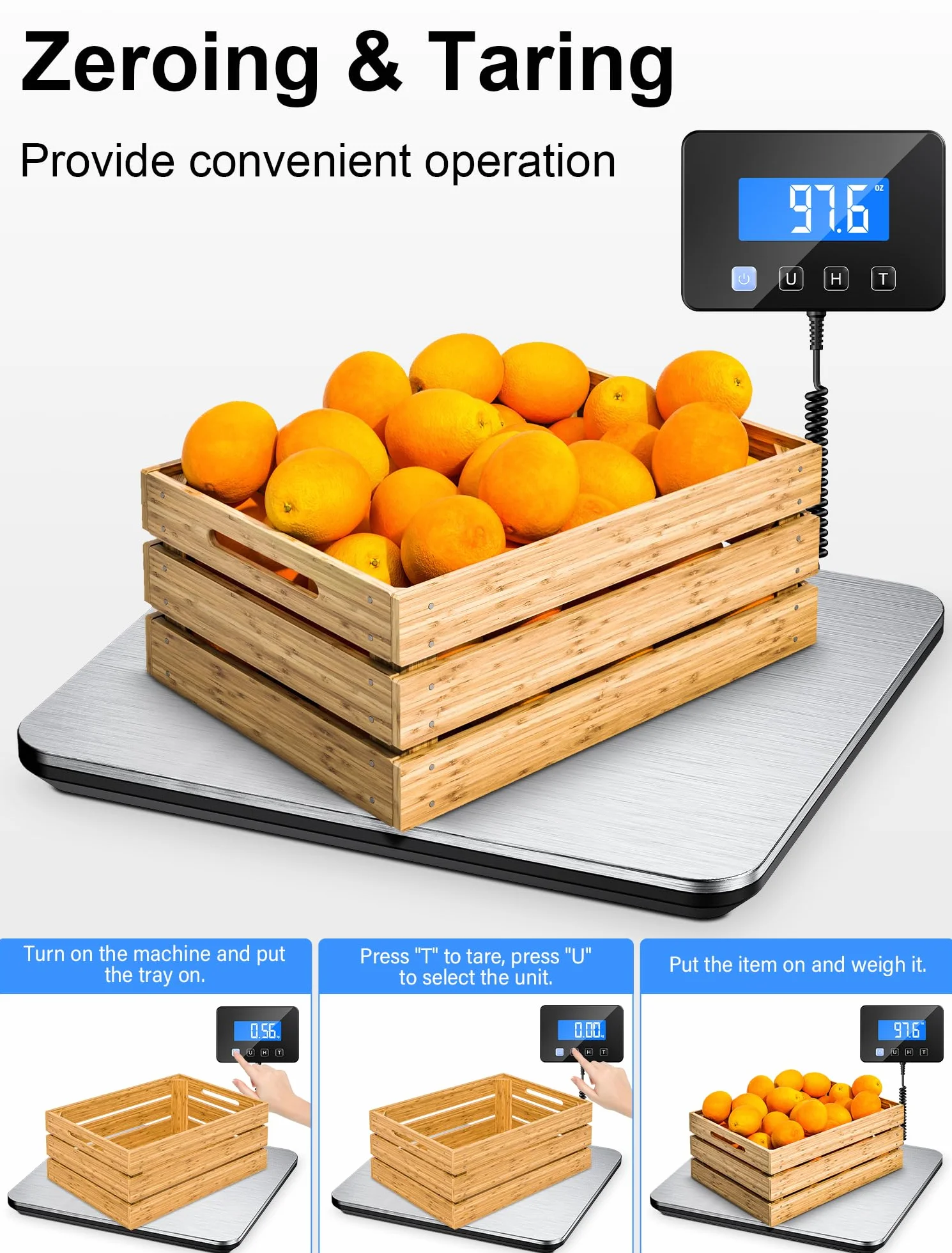 Báscula Digital Industrial 200kg/10g con Retención y Tara, Pantalla LCD, Incluye Baterías