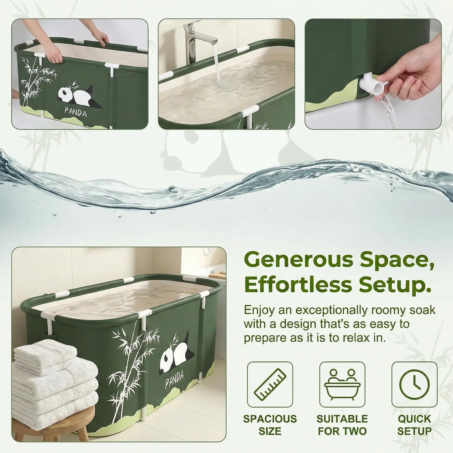 Bañera plegable 115 x 60 x 50 cm, bañera móvil para ducha, bañera plegable portátil extraíble para baño caliente y baño de hielo, para adultos