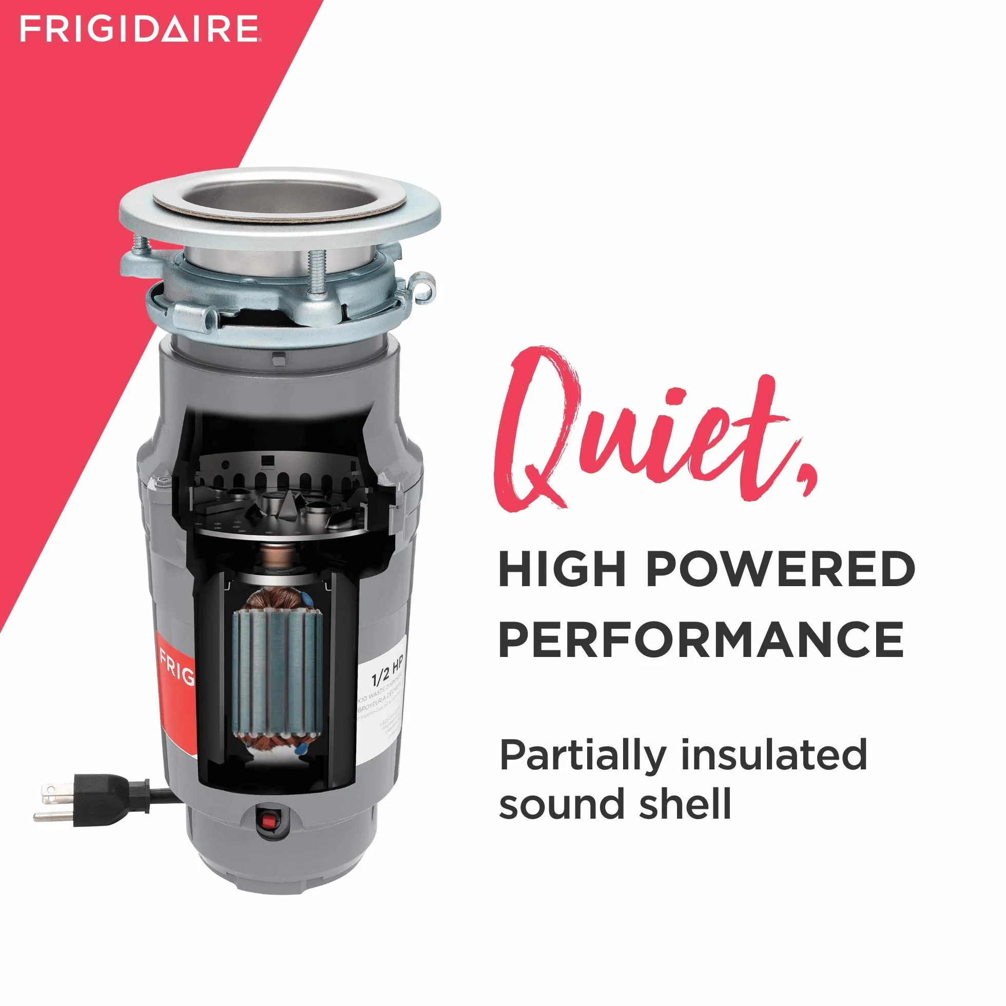FRIGIDAIRE FF05DISPC1 HP - Triturador de basura con cable para fregaderos de cocina, 1/2 caballos de fuerza