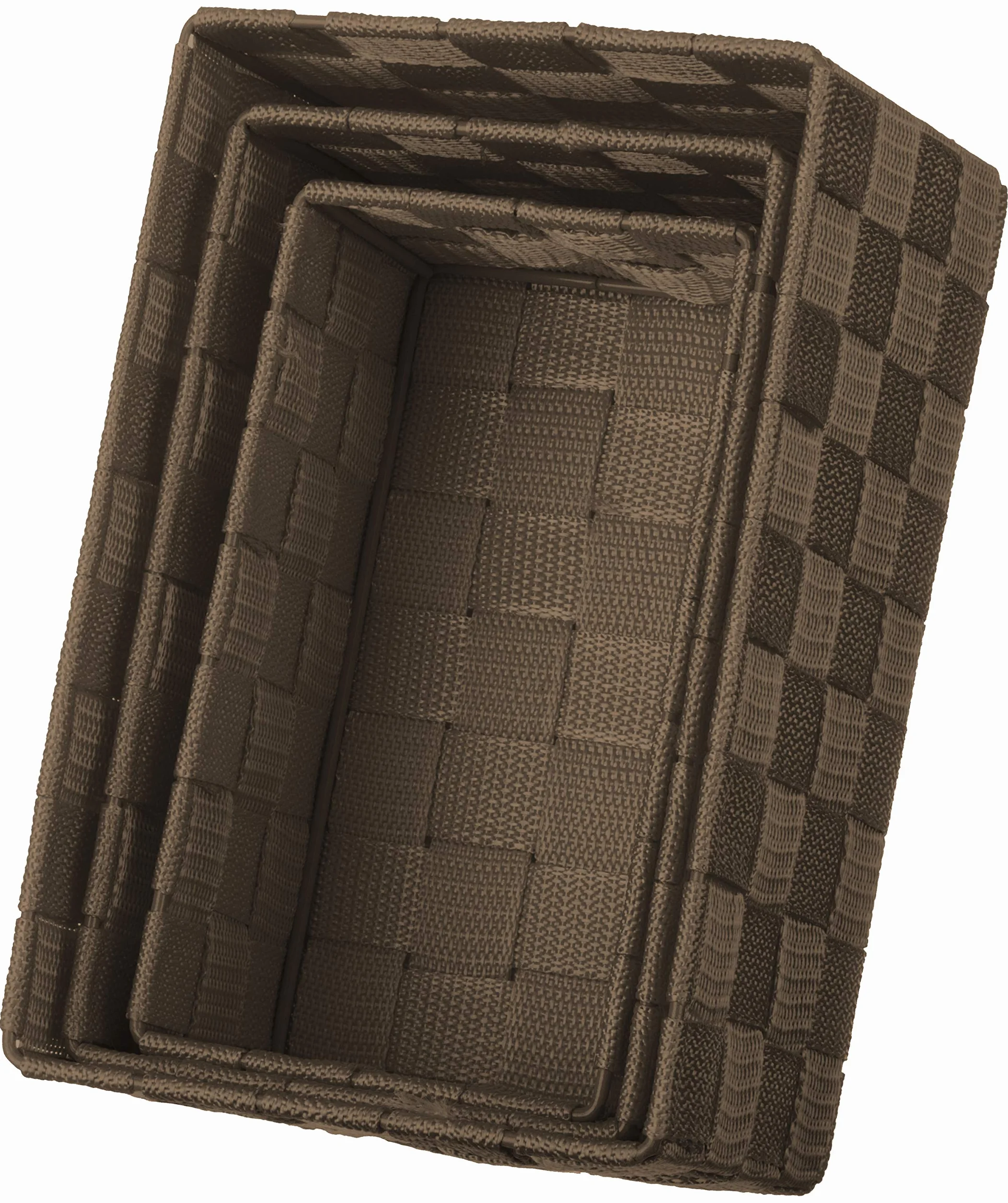 Juego de 3 Cajas de Almacenamiento Cuadradas 22x15x11 cm Aspecto Ratán Trenzadas Marrón