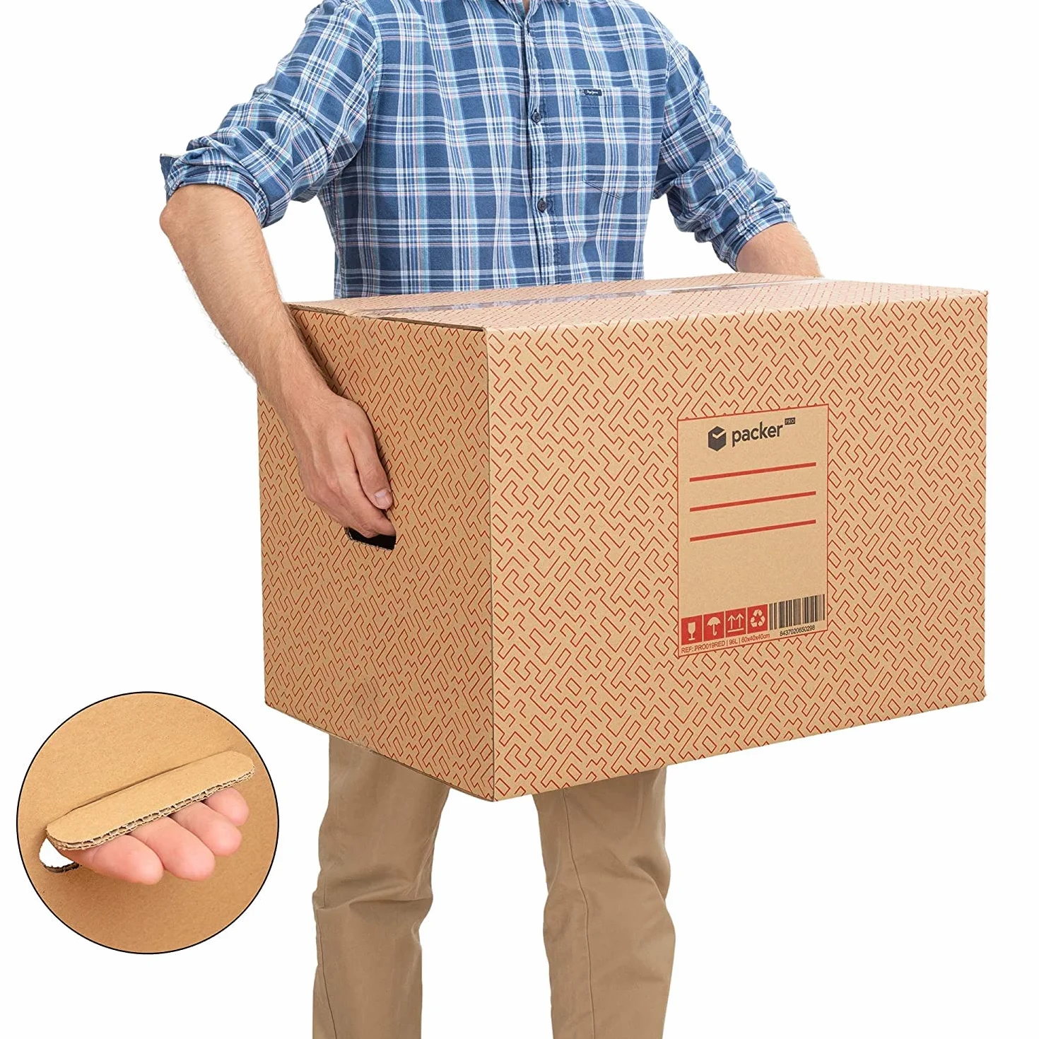 Cajas Carton para Mudanzas Resistentes con Asas Rojas 60x40x40cm