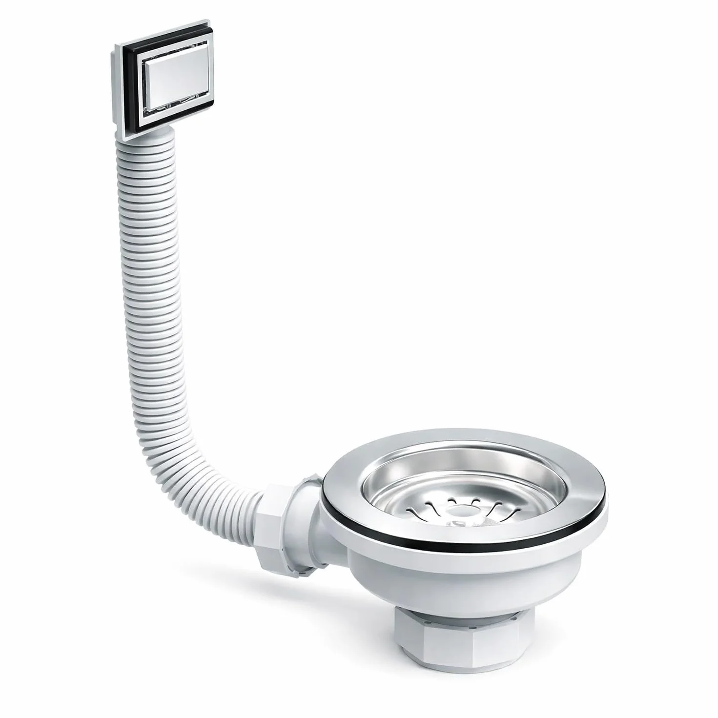 Válvula de Desagüe para Fregadero de Cocina 115 mm con Rebosadero Cuadrado o Circular – Evita Atascos y Fugas, Cesta Filtrante y Tubo Ajustable – Instalación Fácil para Reformas | FLUVIA