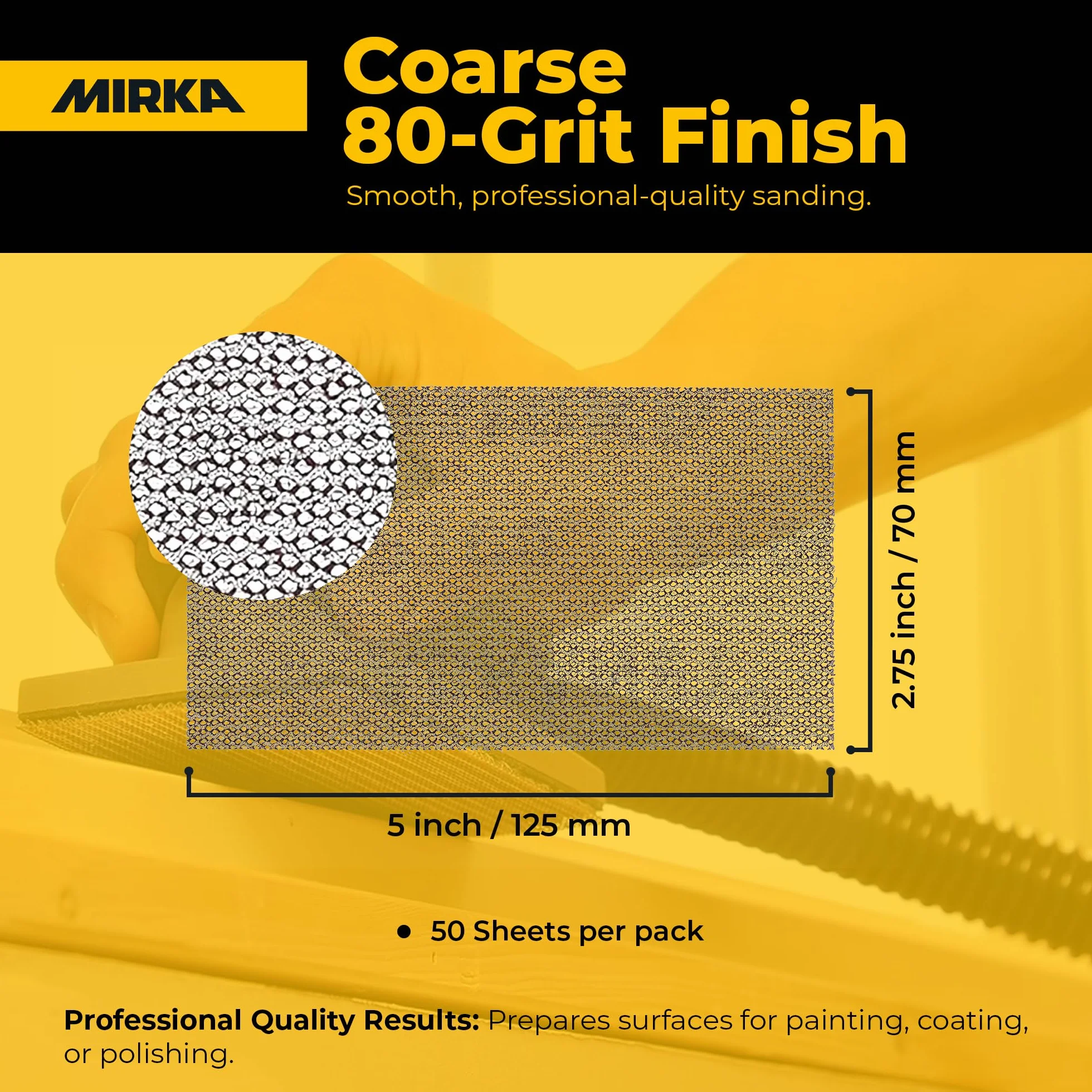 Mirka 9A-149-080 - Hojas de lija abrasivas de malla de grano 80 de 2-3/4 x 5 pulgadas, sin polvo, caja de 50 hojas, color gris