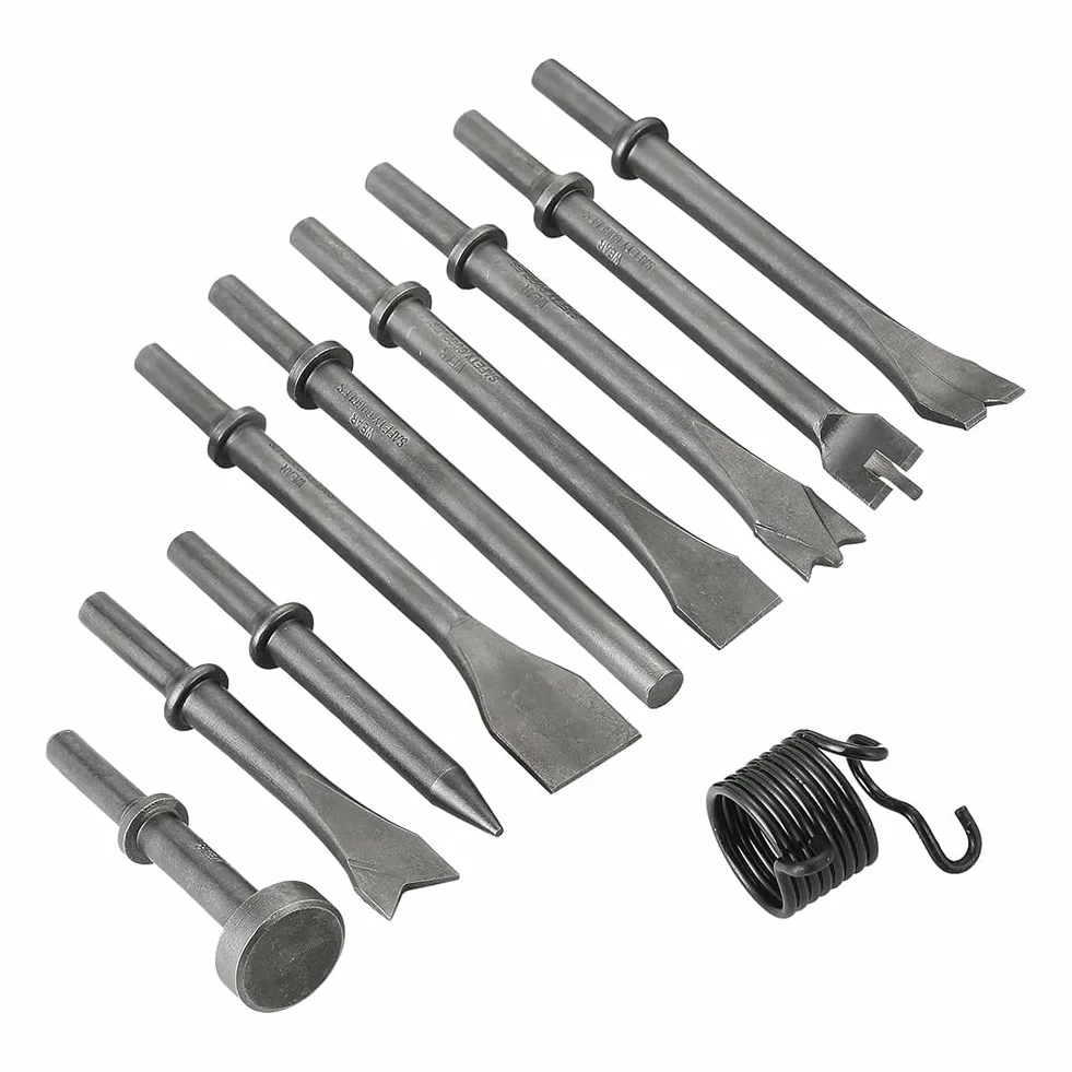 Juego de 10 Cinceles para Martillo Neumático de Aire, de Acero Al Carbono de Alta Resistencia, con Vástago de 0,401 Pulgadas.