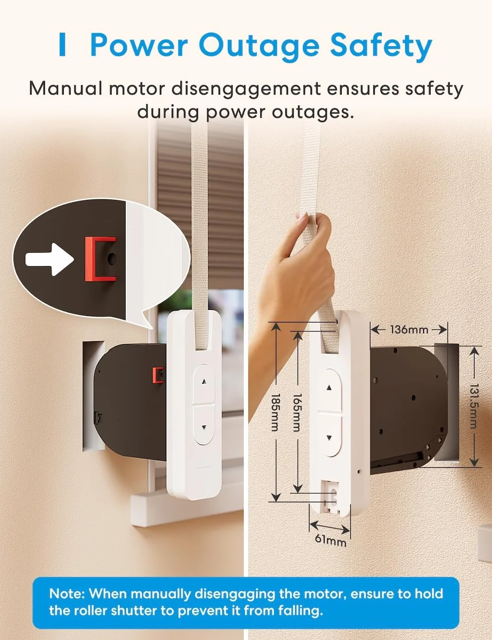 Meross Matter Enrollador Cinta Persiana Eléctrico, Motor Para Cinta de Recogedor Persiana WiFi, Carga Máxima: 45 Kg, Compatible con Apple HomeKit Siri, Alexa y Google Assistant