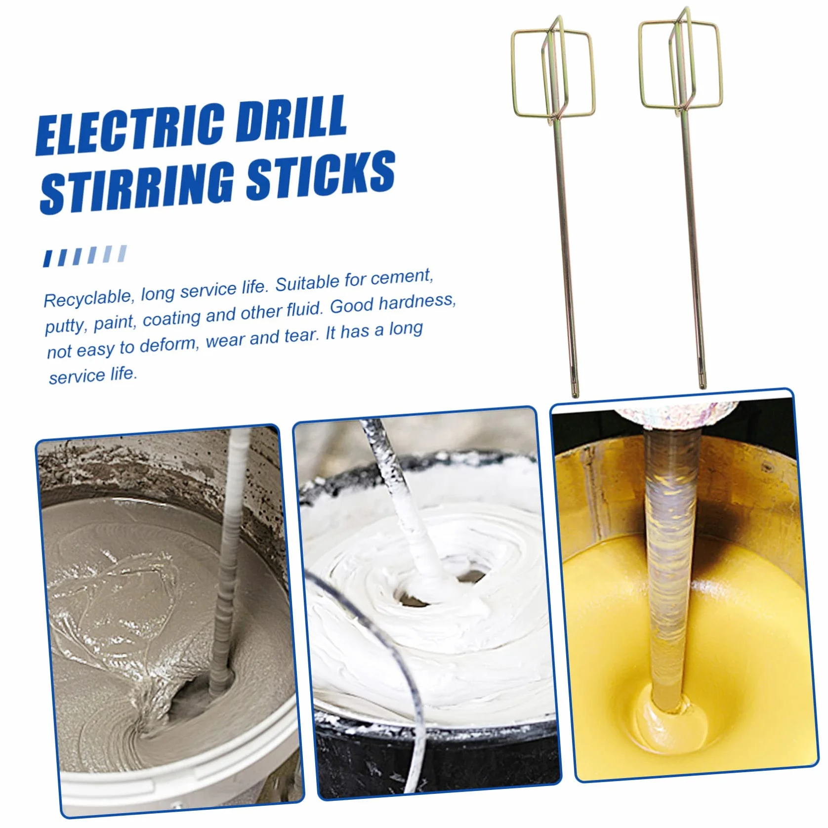DOITOOL Varillas Mezcladoras De Cemento y Pintura Para Taladro Eléctrico, Accesorios Resistentes Oxidación, Barras Cuadradas De Alta Dureza Para Obra y Hogar, Pack 2 Unidades Reutilizables