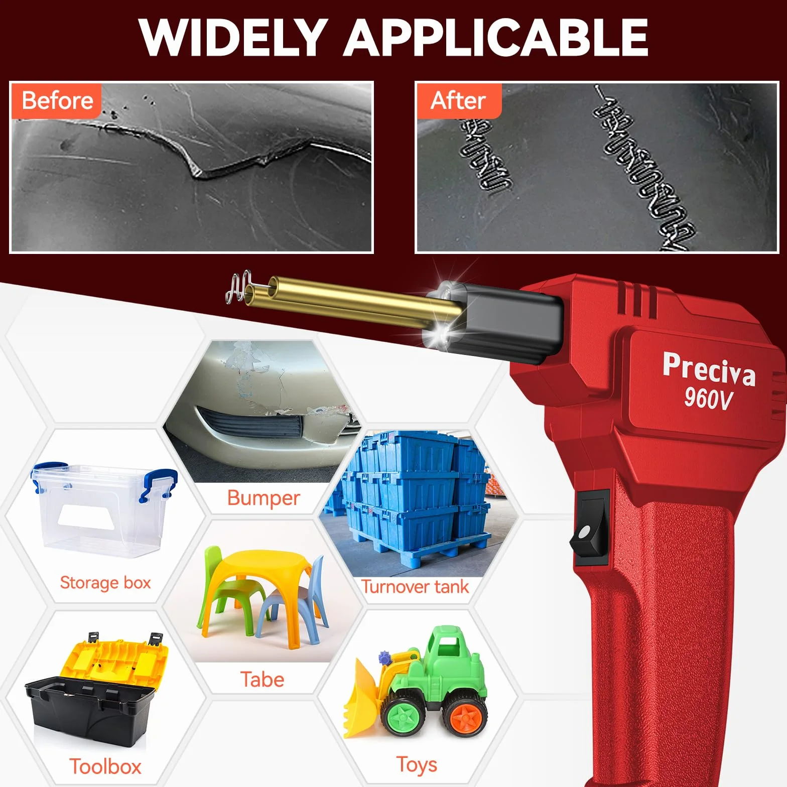 Preciva Kit Profesional de Reparación de Parachoques de Plástico con 750 Piezas de Grapas y Soldador de Plástico Rápido, reparación de máquinas para coche, parachoques/piezas de repuesto