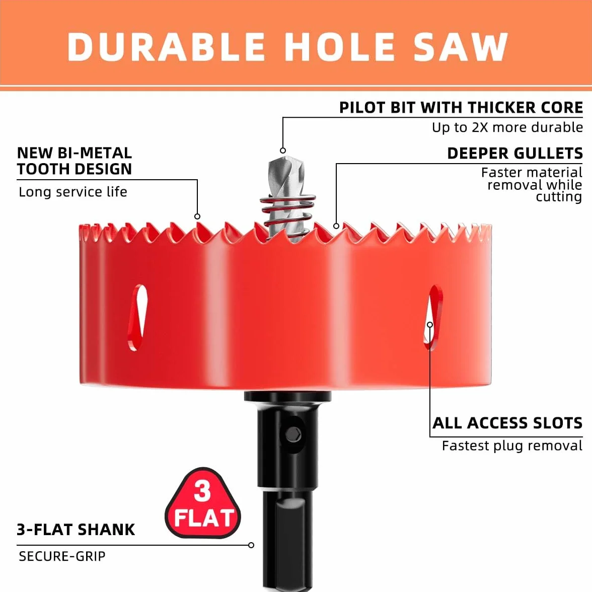 HSS M42 Bi-metal 125 mm, con adaptador y taladro centrado, ideal para madera, plástico, paneles de yeso, madera contrachapada y metales, profundidad de corte de hasta 32 mm