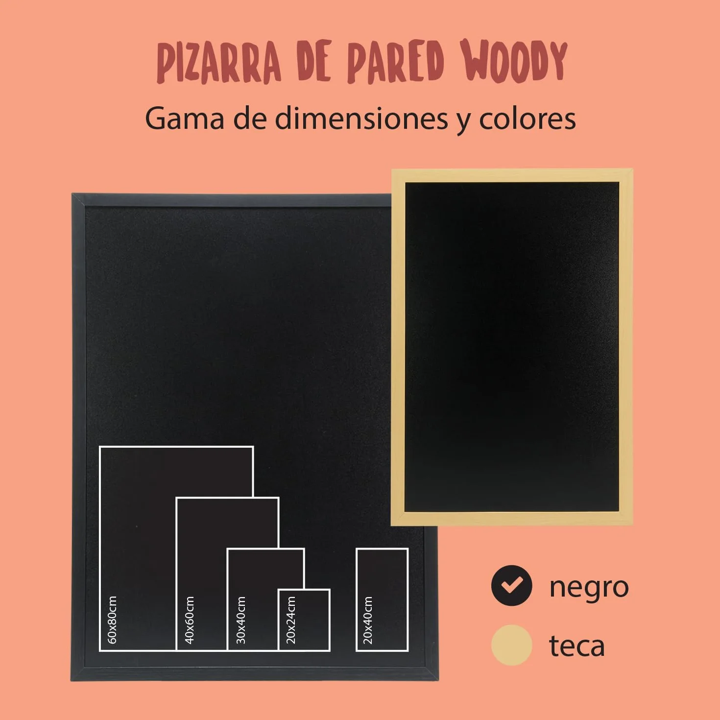 Pizarra de Pared Doble Cara Marco Madera Lacada 60 x 80 cm Negro SECURIT Woody