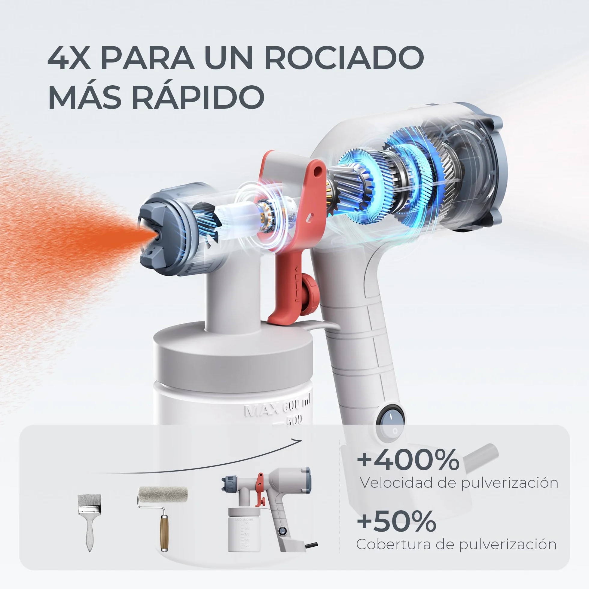 Tilswall Pistola de Pintura Electrica, Pulverizador de Pintura Ultraligera con Tanque Desmontable, 2 Boquillas & 3 Modos, Paredes, Techos, Muebles, Vallas, Jardín