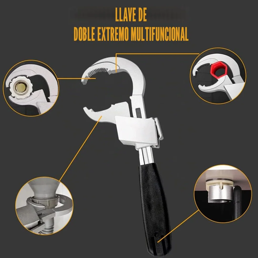 Llave universal ajustable de doble extremo, llave de doble boca ajustable multifunción con 3 cabezales de repuesto, juego de herramientas de reparación para grifo, baño, cocina