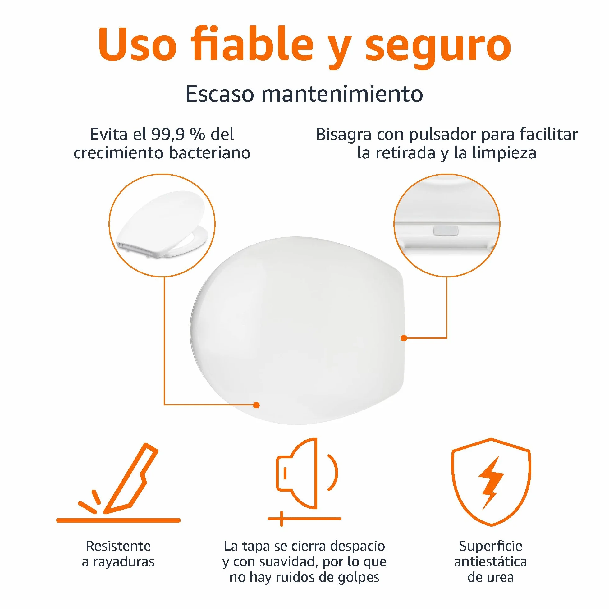 Amazon Basics Ovalado Asiento de inodoro de cierre suave, liberación rápida, urea, 37 x 42.5 cm, Blanco